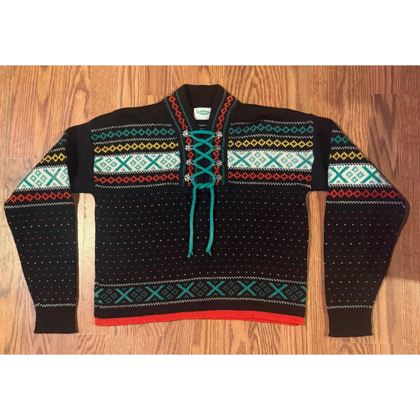 Other Vintage Berrybrooke Wool LaceUp Sweater 100% Virgin Wool Size US M / EU 48-50 / 2 - 1 Thumbnail