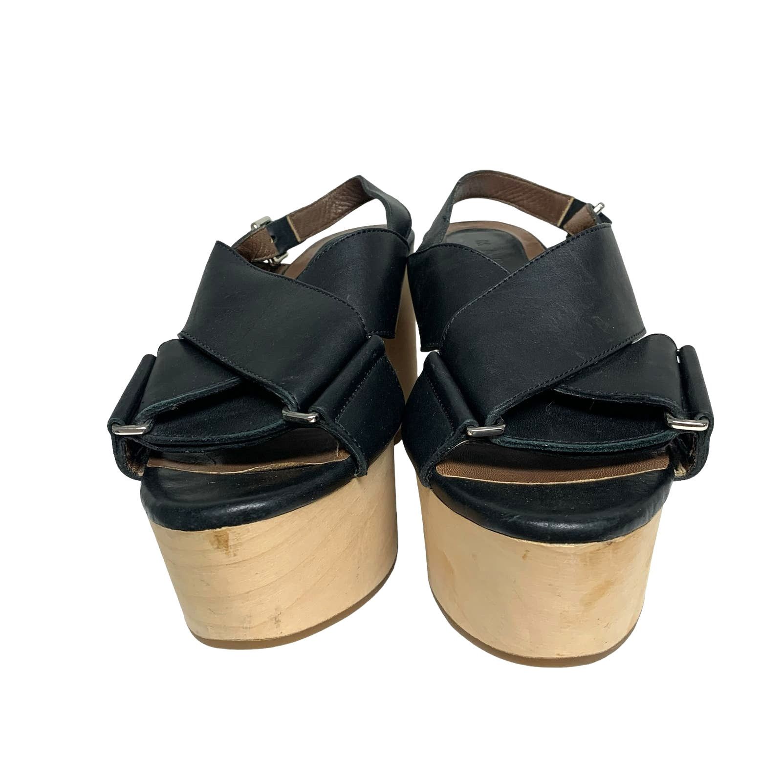 Marni Marni Womens Size 39 Black Leather Wood Platform Sandals Size US 9 / IT 39 - 3 Thumbnail