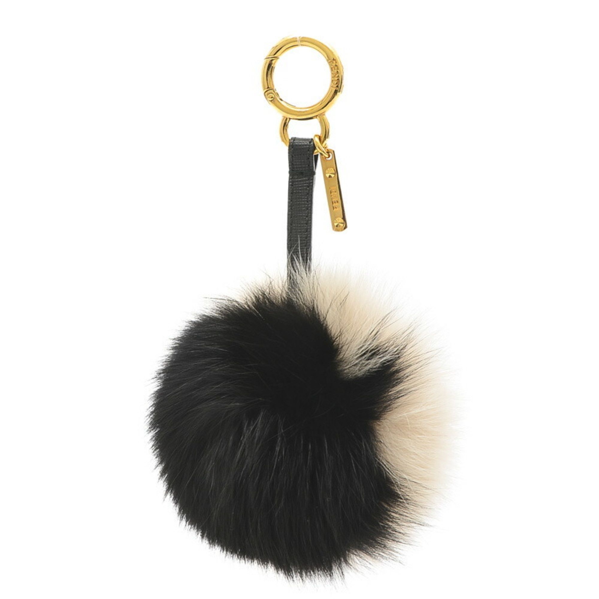 image of Fendi Pom Fur Charm Black Gray 7Ar259, Women's