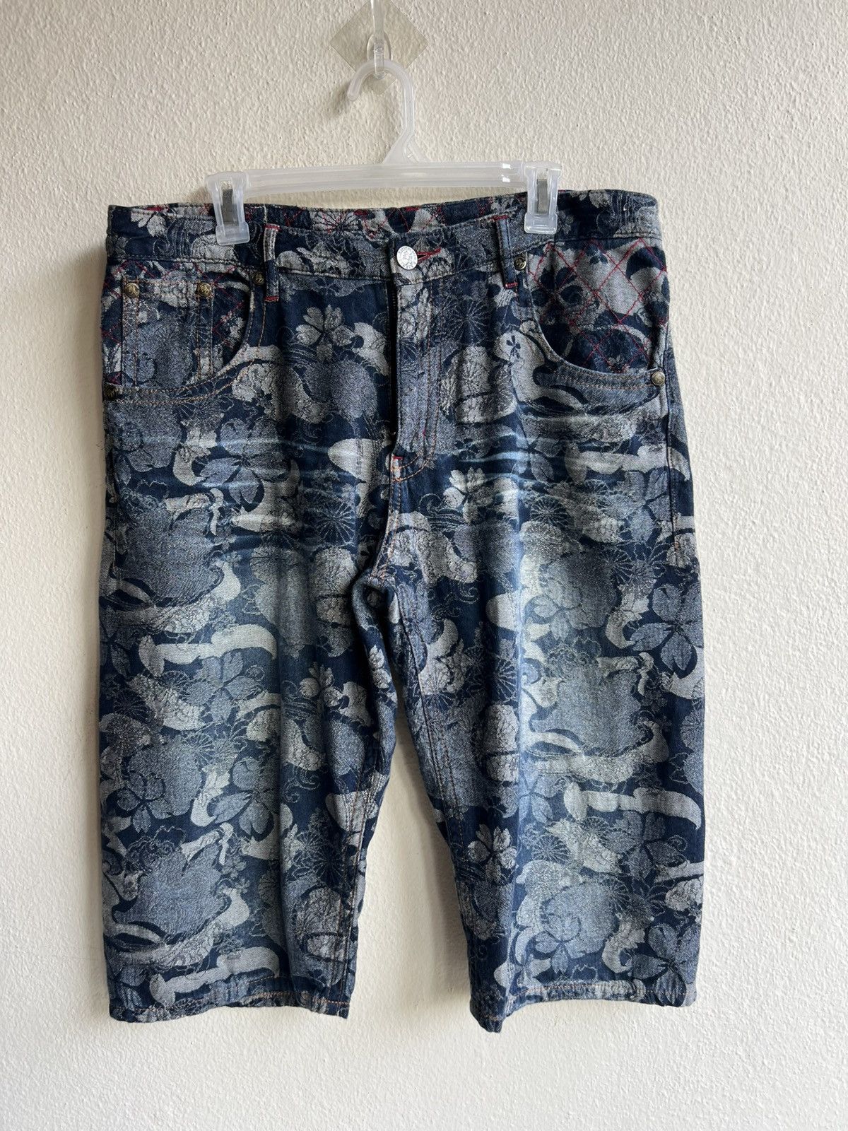 Japanese Brand Nishiki Oriental Brand Japan Embroidery Denim Short Pant Size US 35 - 2 Thumbnail