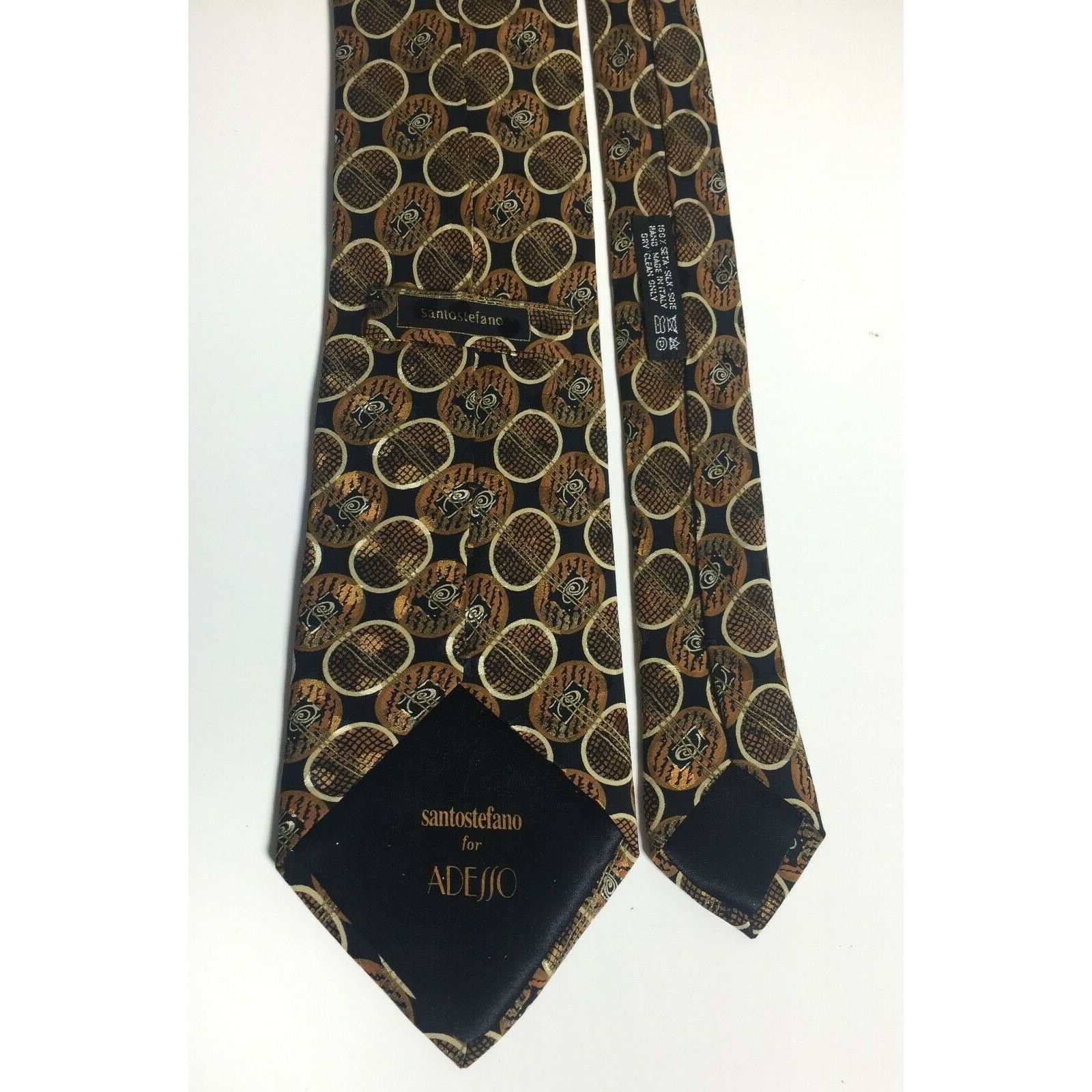 Santostefano SantoStefano Men's Italy Made Brown Black 100% Silk Neck Tie Size ONE SIZE - 2 Thumbnail