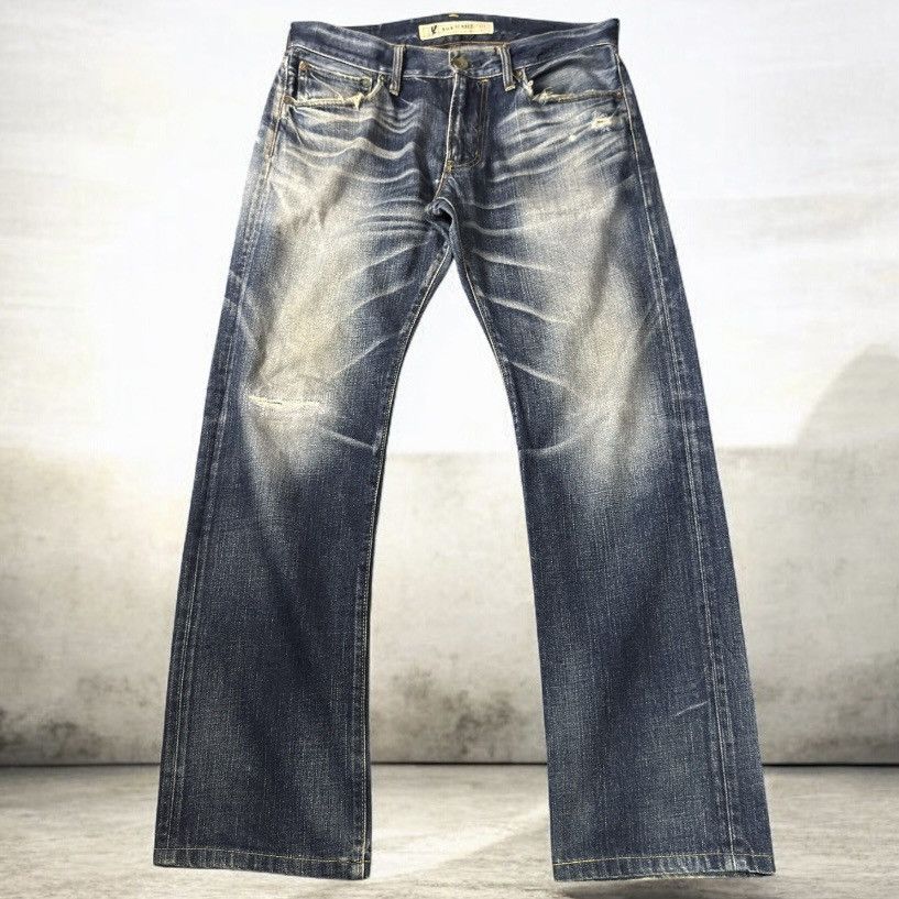 14th Addiction Vintage 90s Distressed Wash Back Number Straight Cut Denim Size US 34 / EU 50 - 1 Thumbnail