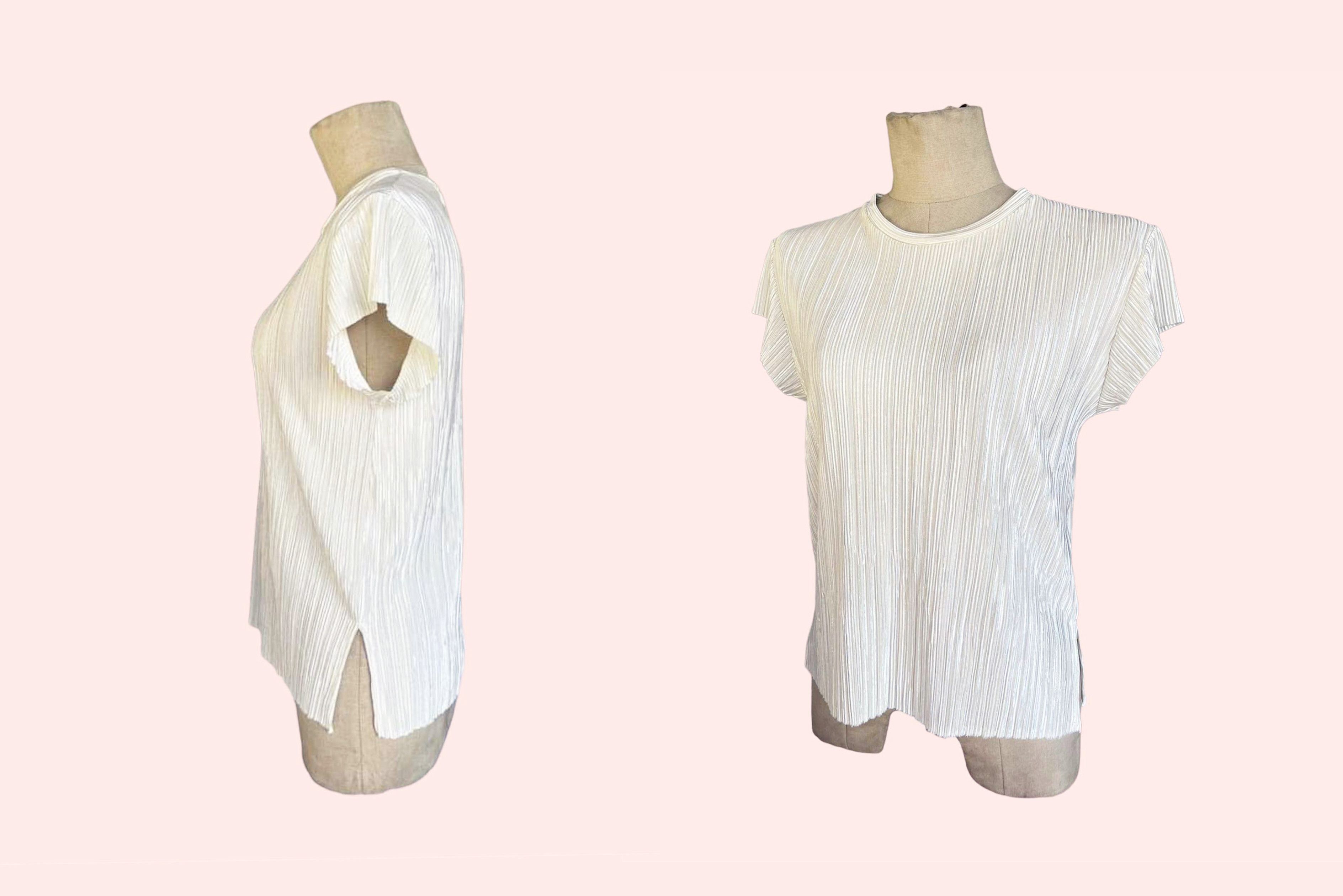 Vintage 90s Y2K Micro Pleat Plissé top, Textured Crinkle Size M / US 6-8 / IT 42-44 - 5 Thumbnail