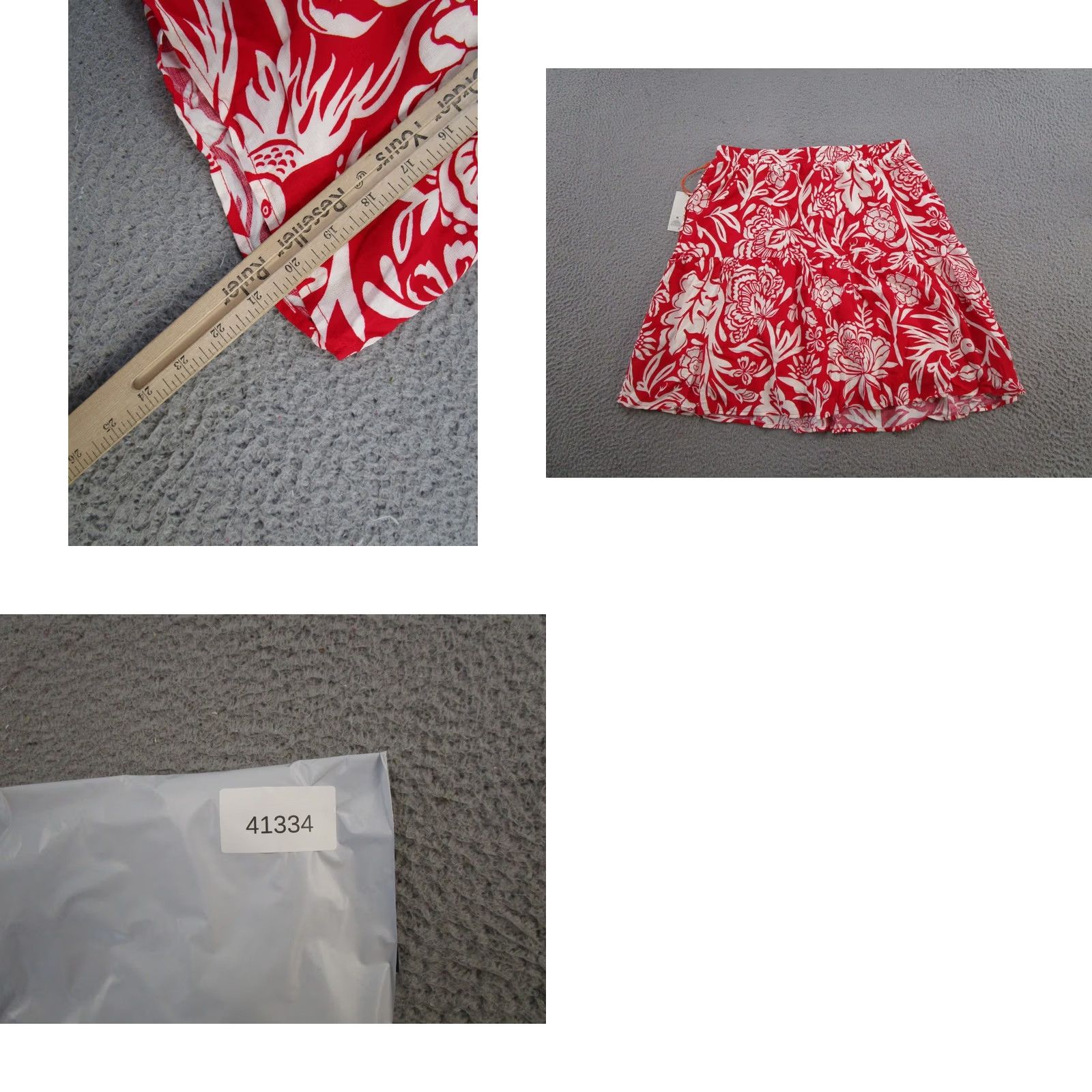 Vintage Knox Rose Skirt Short A-Line Elastic Waist Red White Floral Tropical Beach Bohemian 90s Ladies Size M Womens Size 32" / US 10 / IT 46 - 8 Thumbnail