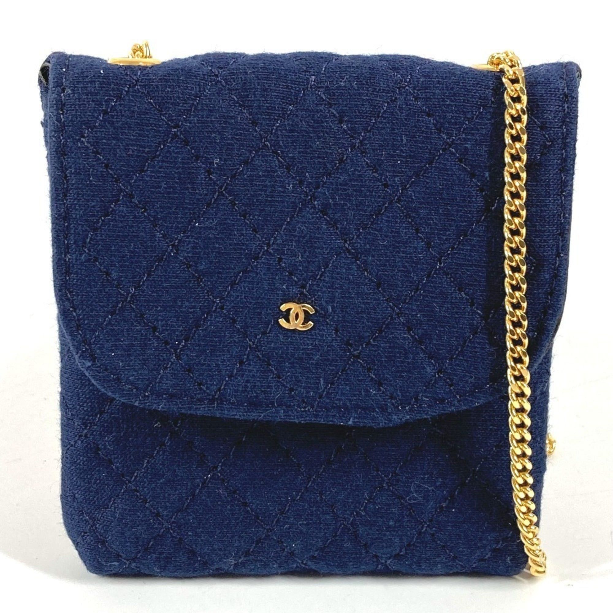 Chanel Chain Shoulder Bag Pouch Logo Cc Coco Mark Quilted Matelassé Handbag Canvas Women's Navy in Blue