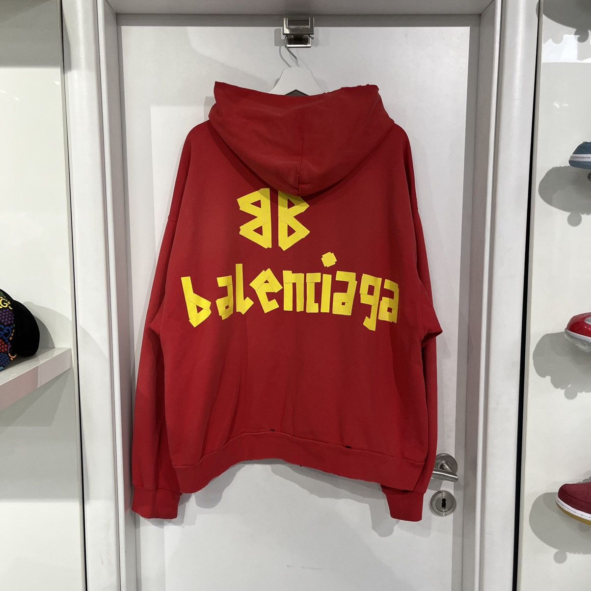 Balenciaga Balenciaga Tape Type Ripped Pocket Zip Up Hoodie Red Size US M / EU 48-50 / 2 - 1 Thumbnail
