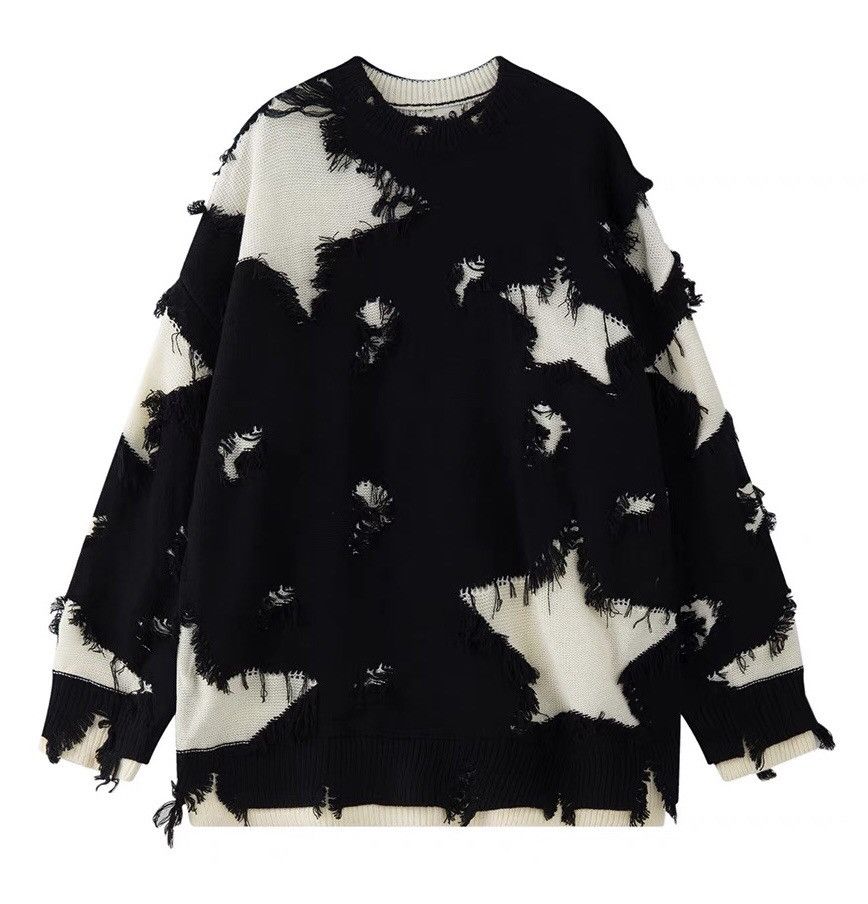 Retro hip hop star distressed oversized sweater knitwear