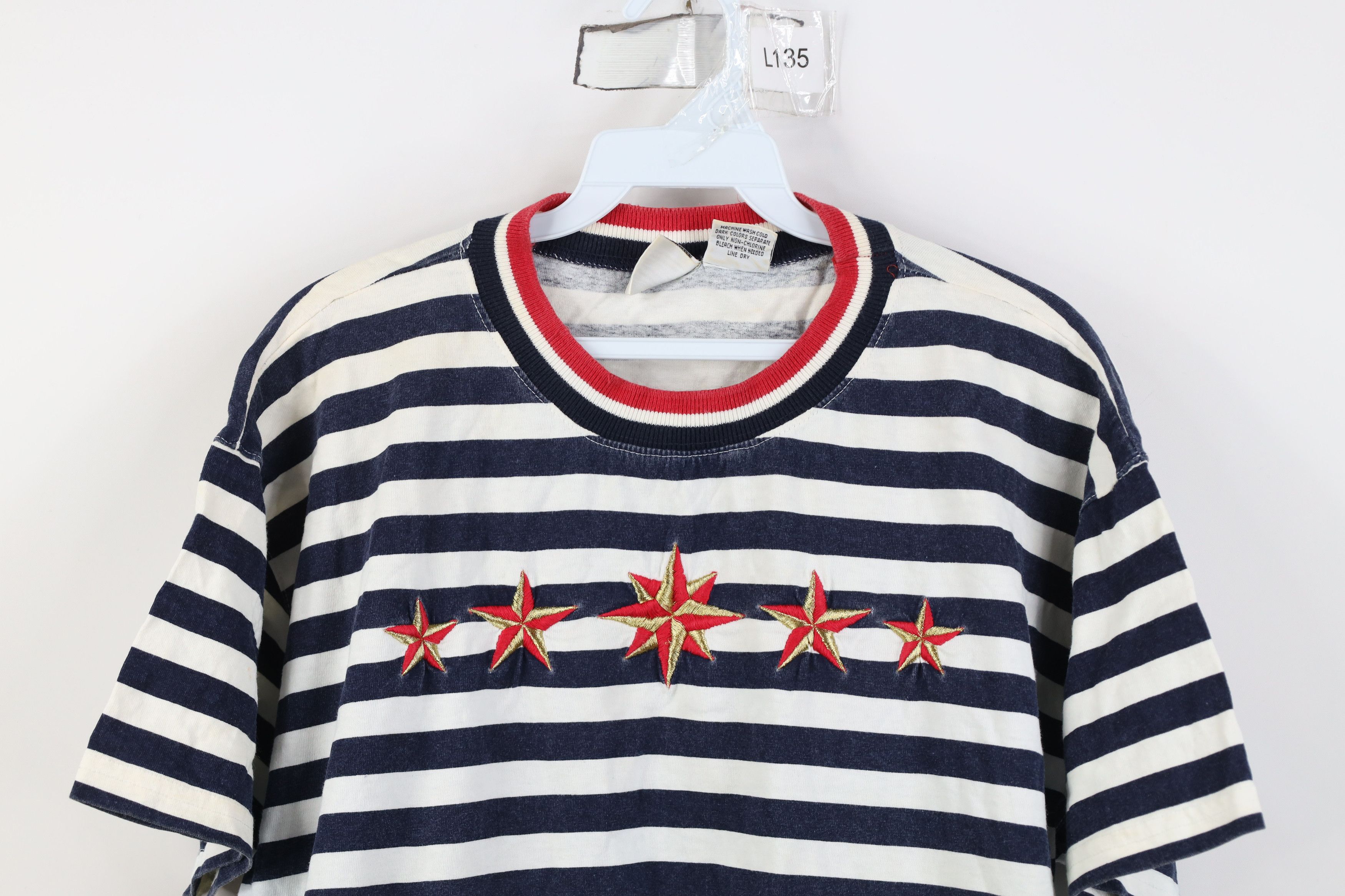 Vintage Vintage 90s Streetwear Striped Star Short Sleeve T-Shirt Size L / US 10 / IT 46 - 2 Thumbnail