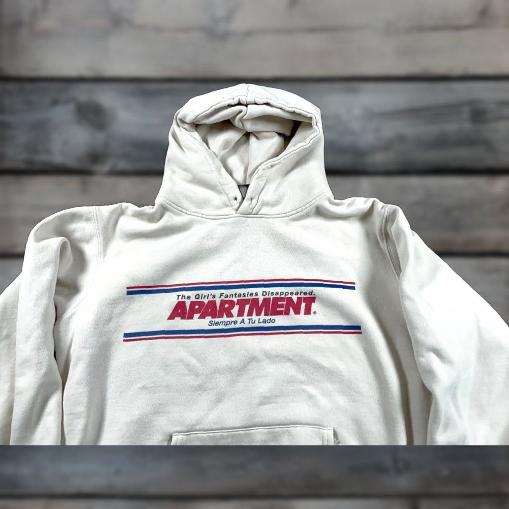 Vintage Apartment Hoodie Adult Large Ivory Sweatshirt Drawstring Girl's Fantasies Retro Heavyweight Pockets Cotton Polyester Size US L / EU 52-54 / 3 - 1 Thumbnail
