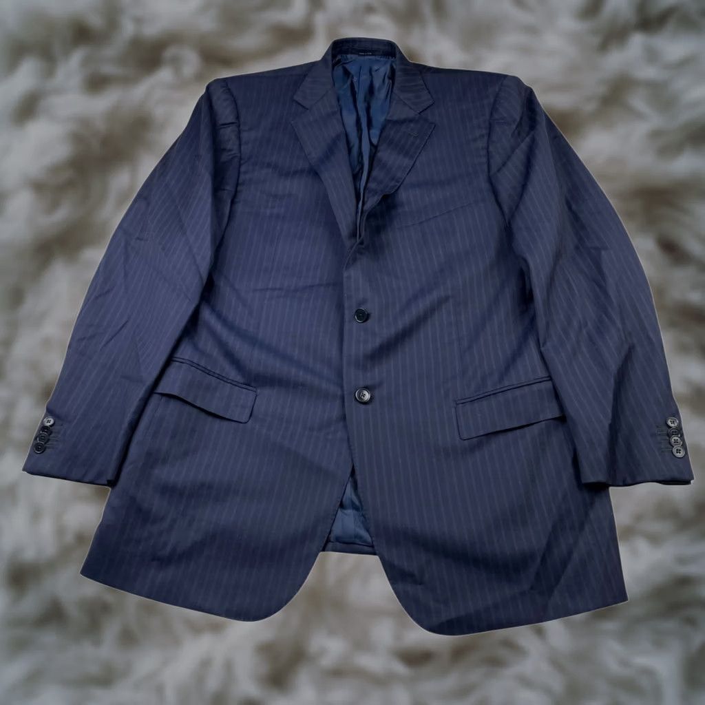 Ermenegildo Zegna VINTAGE Ermenegildo Zegna Blazer Men Navy Stripe 2-button Wool 48L US Italy Notch Lapel, Double Vented, Regular Mens Size 48R - 1 Thumbnail