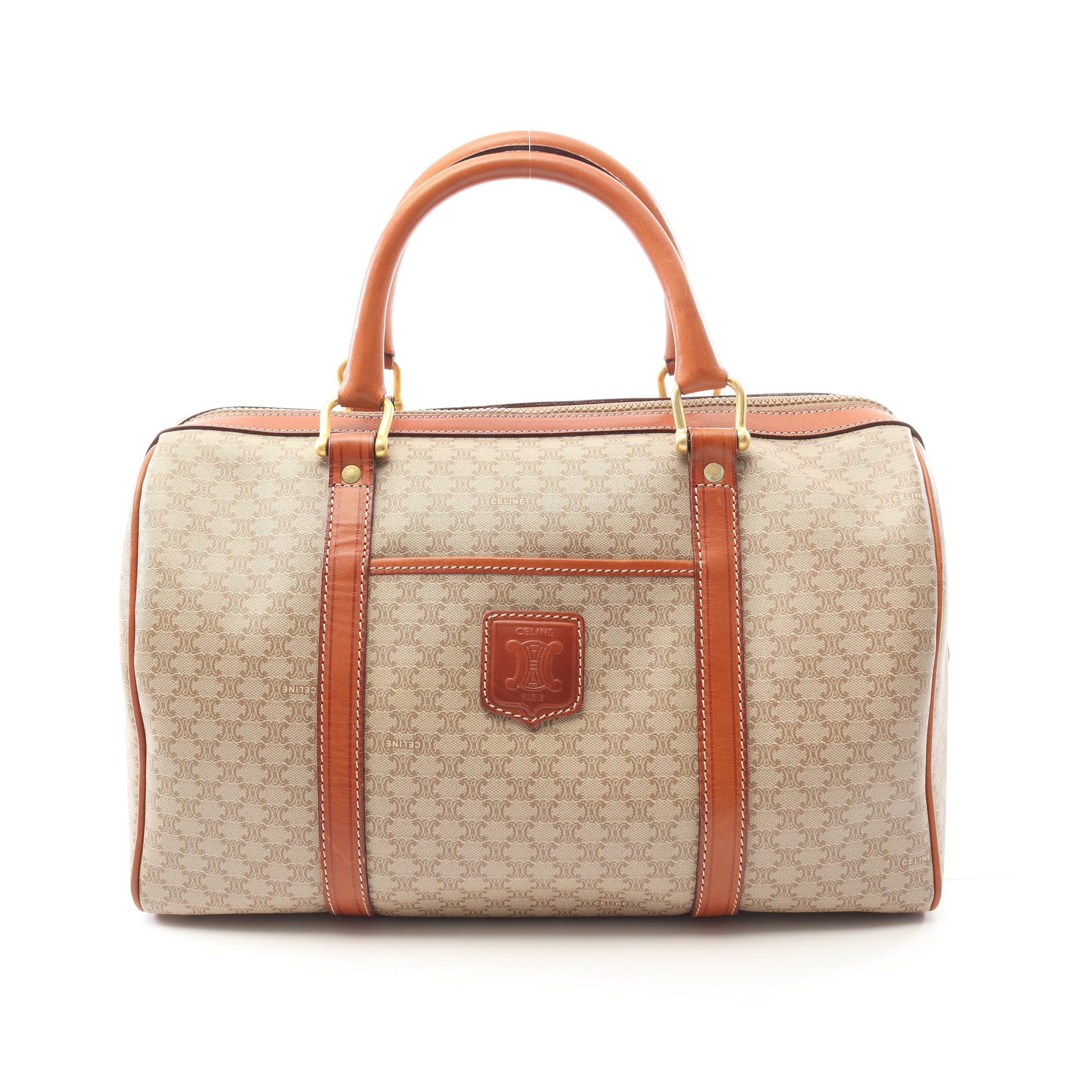 Celine Celine Macadam Boston Bag Leather Beige Brown Size ONE SIZE - 1 Thumbnail