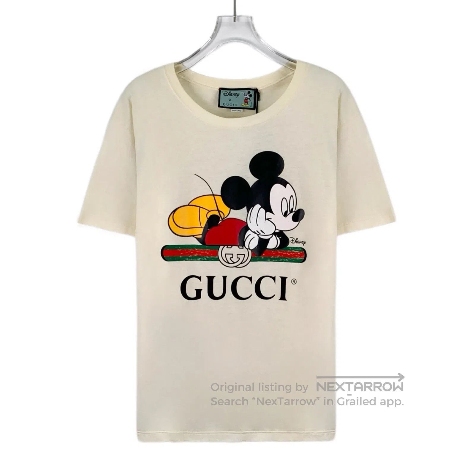 Gucci Guicci Beige Mickey Mouse Letter Printed Cotton Crew Neck Size US XS / EU 42 / 0 - 1 Thumbnail