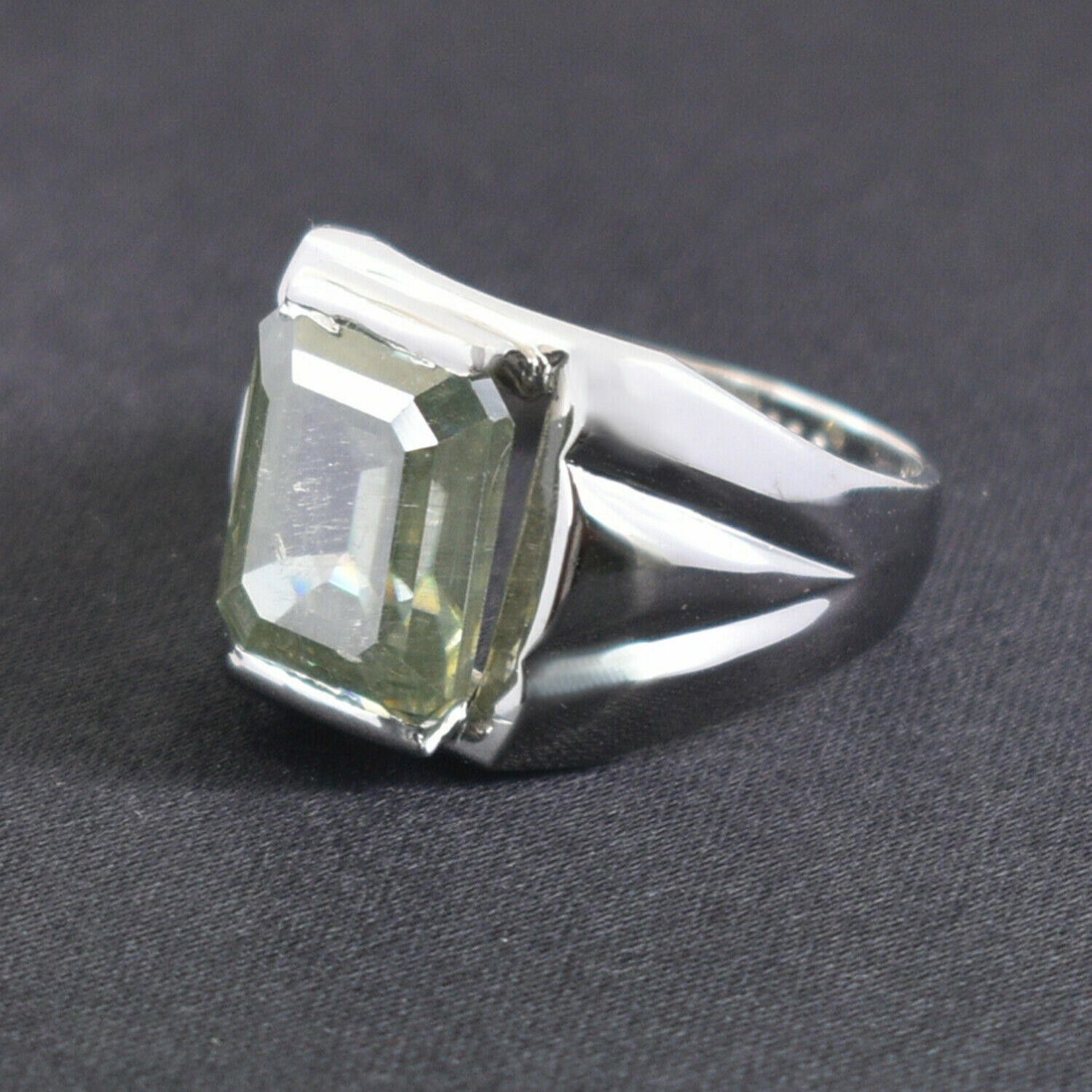 Handmade Mens Hand Made Silver Emerald Cut Blue Diamond Ring 8.3 Cts Size ONE SIZE - 6 Thumbnail