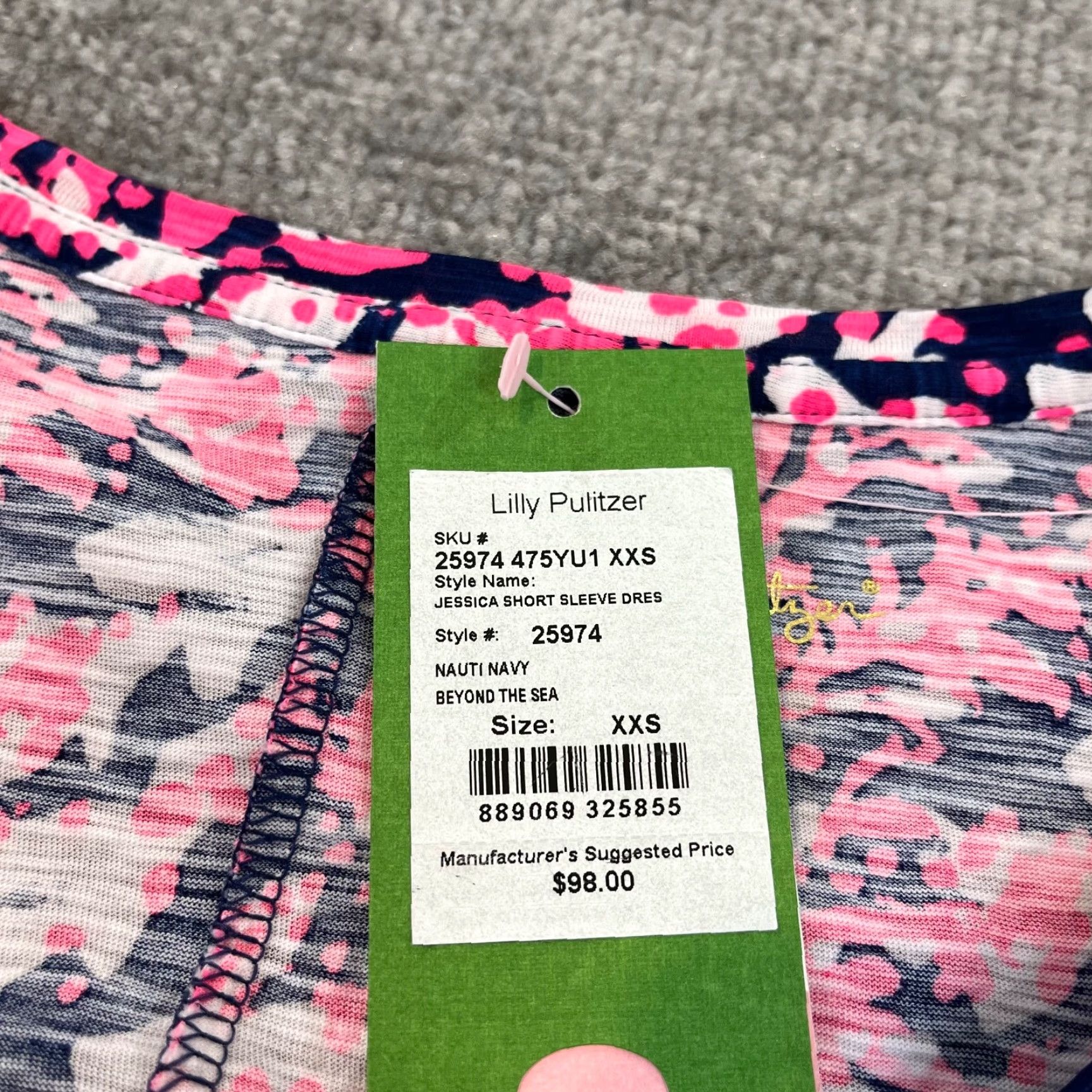 Lilly Pulitzer Lilly Pulitzer Jessica Dress Womens XXS Nauti Navy Beyond The Sea Short Sleeve Floral Multicolor Cap Sleeve V-Neck Lightweight Cotton 100% Short Dress Size 24" / US 00 / IT 34 - 2 Thumbnail