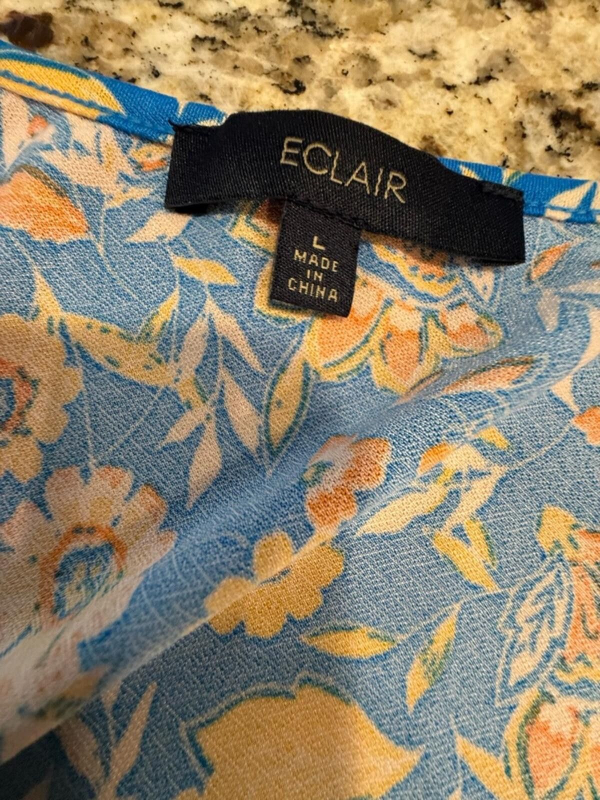L'Eclaireur Eclair blue & yellow floral top short ruffled sleeves SZ LG Size L / US 10 / IT 46 - 6 Thumbnail