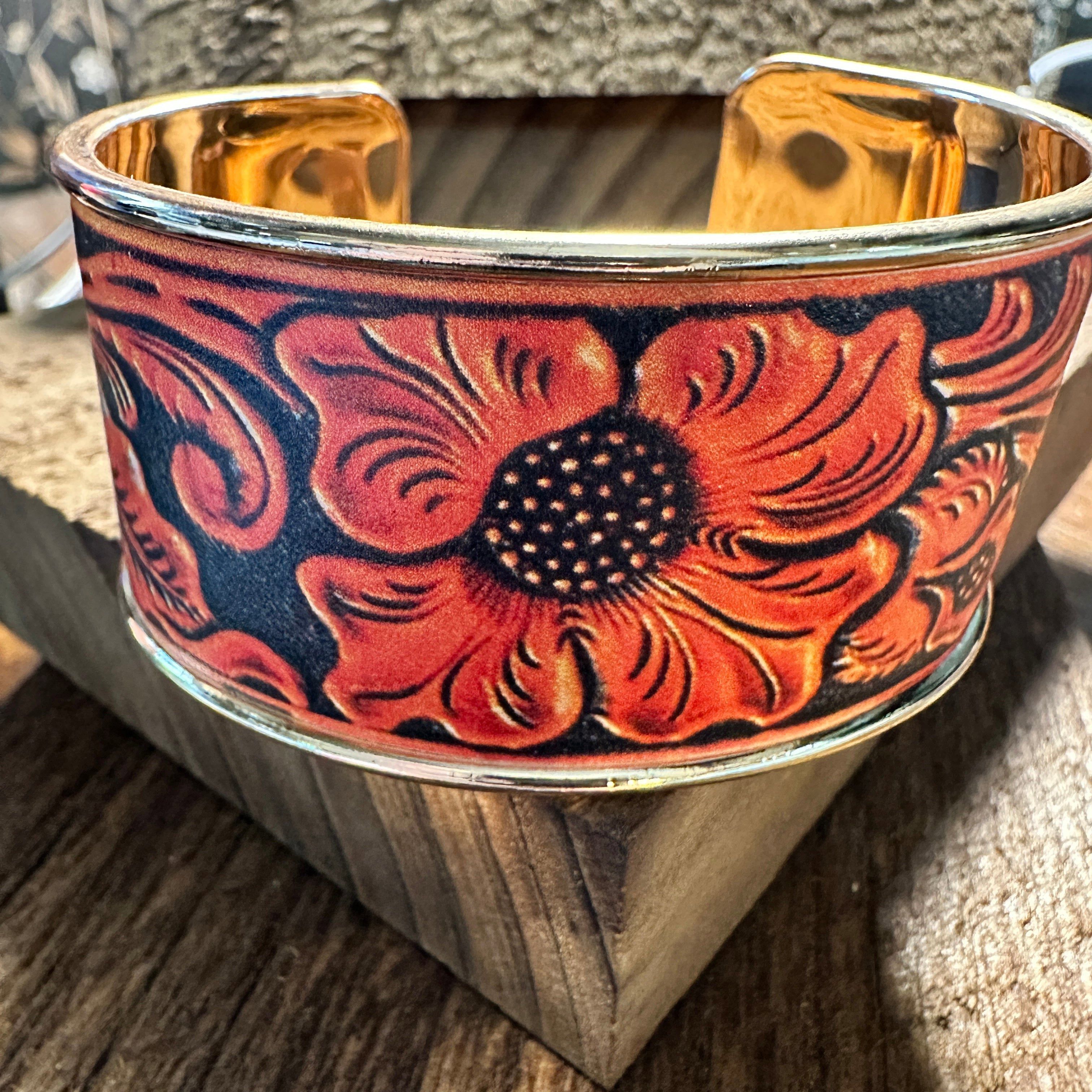 Other Boho Southwestern Floral Wide Cuff Bangle Bracelet, Ships in Size ONE SIZE - 1 Thumbnail