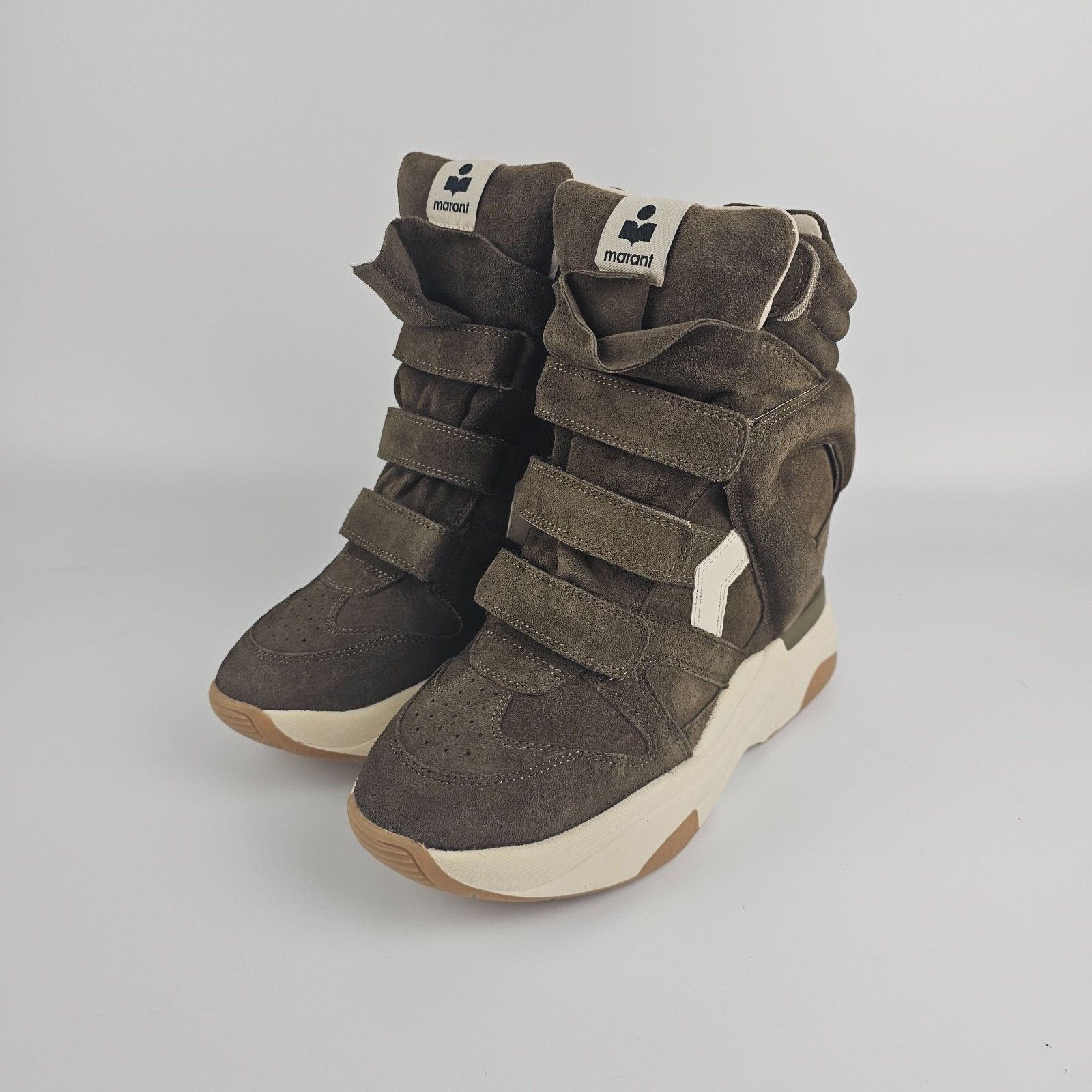 ISABEL MARANT Balskee Khaki/Ecru Suede Leather Wedges