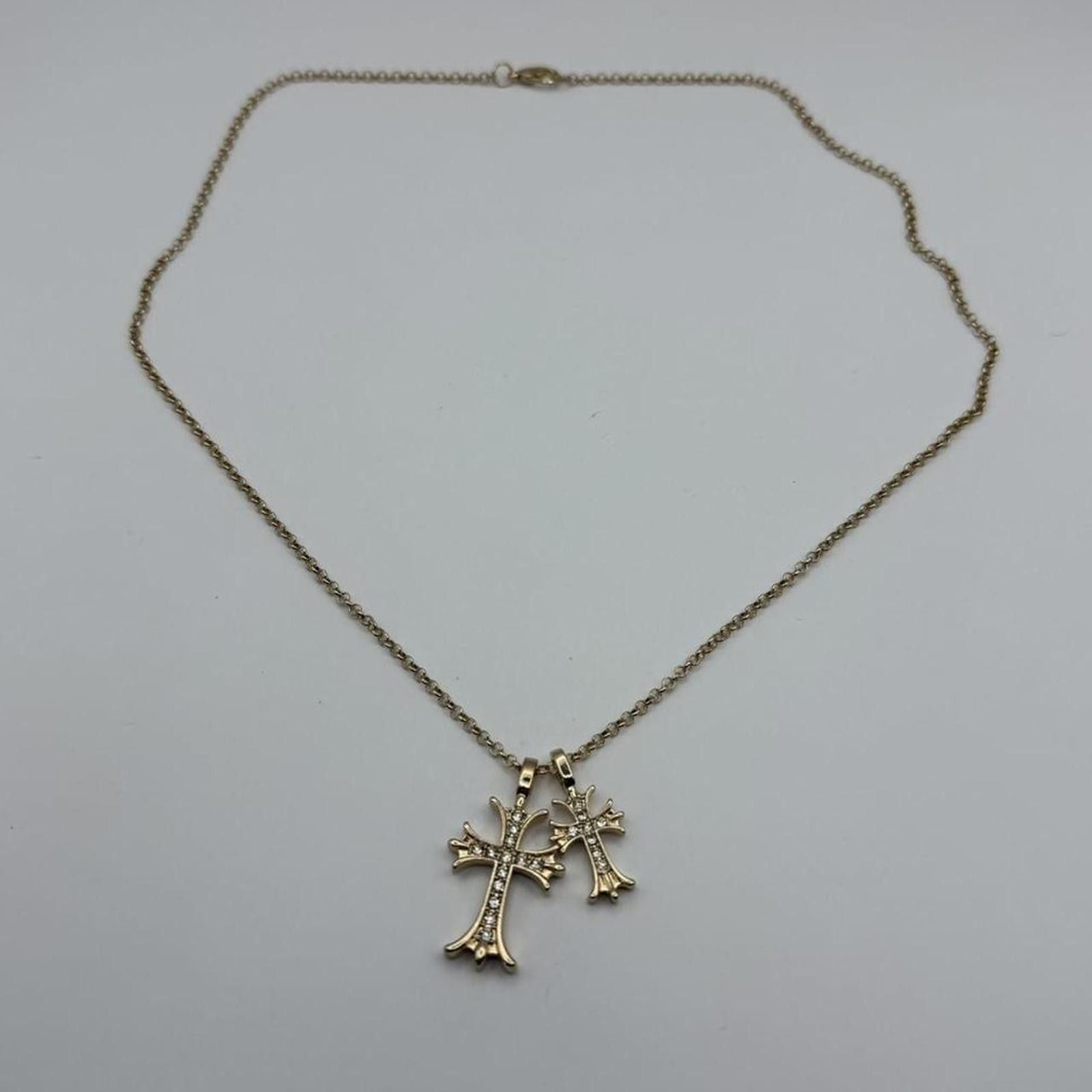 Other y2k style double cross rhinestone crystal gold necklace Size ONE SIZE - 4 Thumbnail