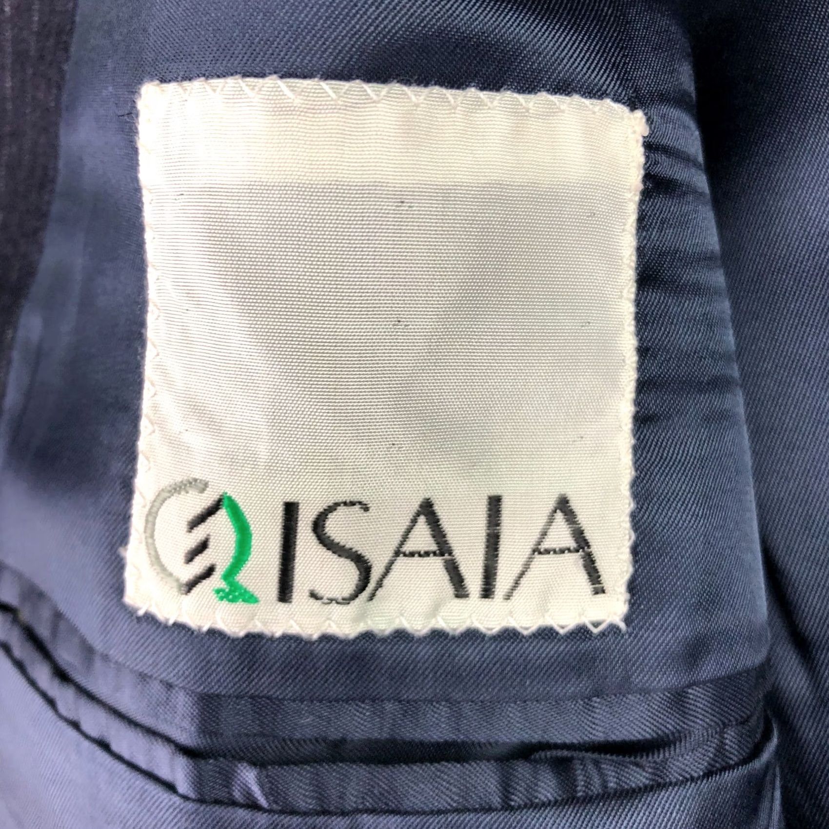 Isaia VINTAGE Isaia Men’s Wool Flannel Blazer Jacket Navy Railroad Stripe Italy 40 S Blazer Mens Wool Notch Lapel Three-Button Two-Button Short Size 40R - 3 Thumbnail