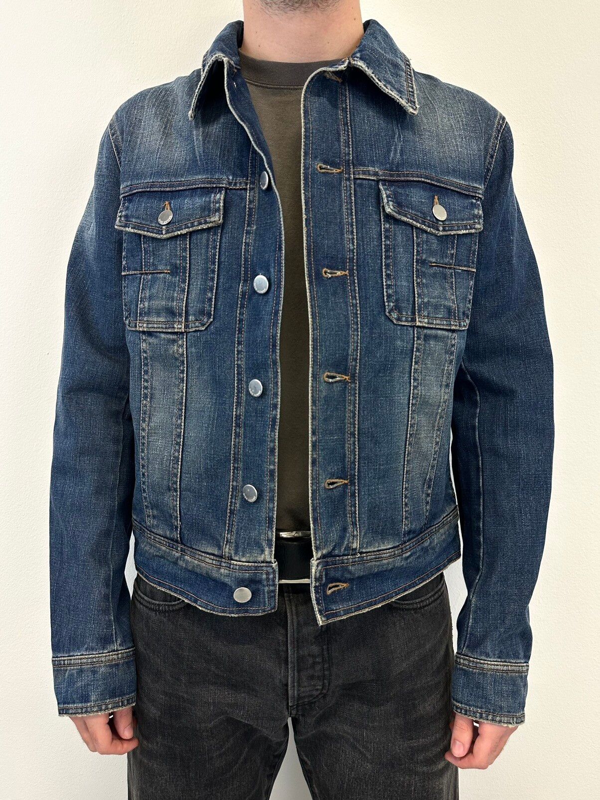 Pre-owned Dior X Hedi Slimane Aw04 Dior Victim Of The Crime Perfect Denim Faded Dye Jacket In Blue