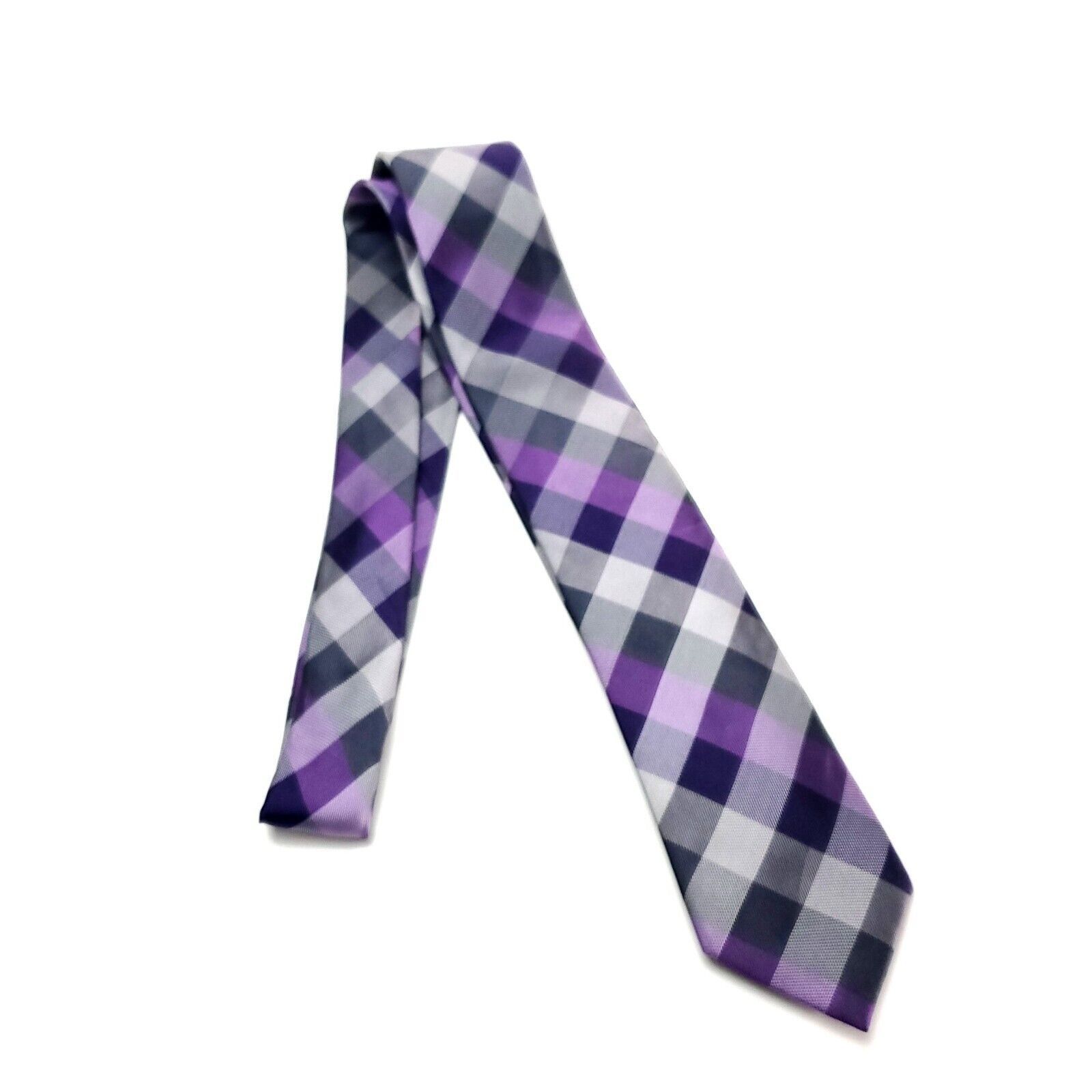 Van Heusen Van Heusen Silk Tie Purple Plaid Print Size ONE SIZE - 6 Thumbnail