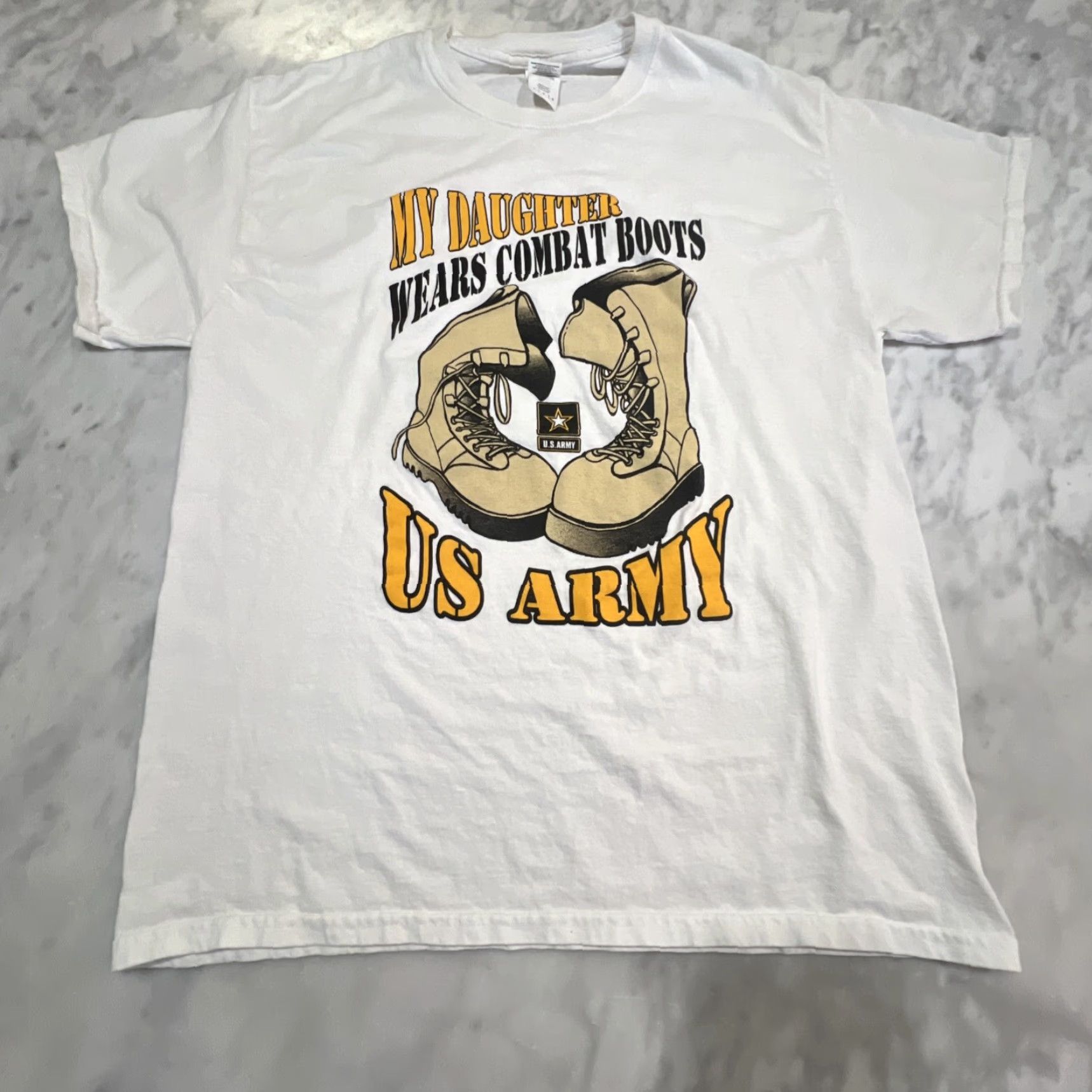 Gildan Gildan T-Shirt Army Military USA White Crew Neck Short Sleeve Mens Large Size US L / EU 52-54 / 3 - 3 Thumbnail