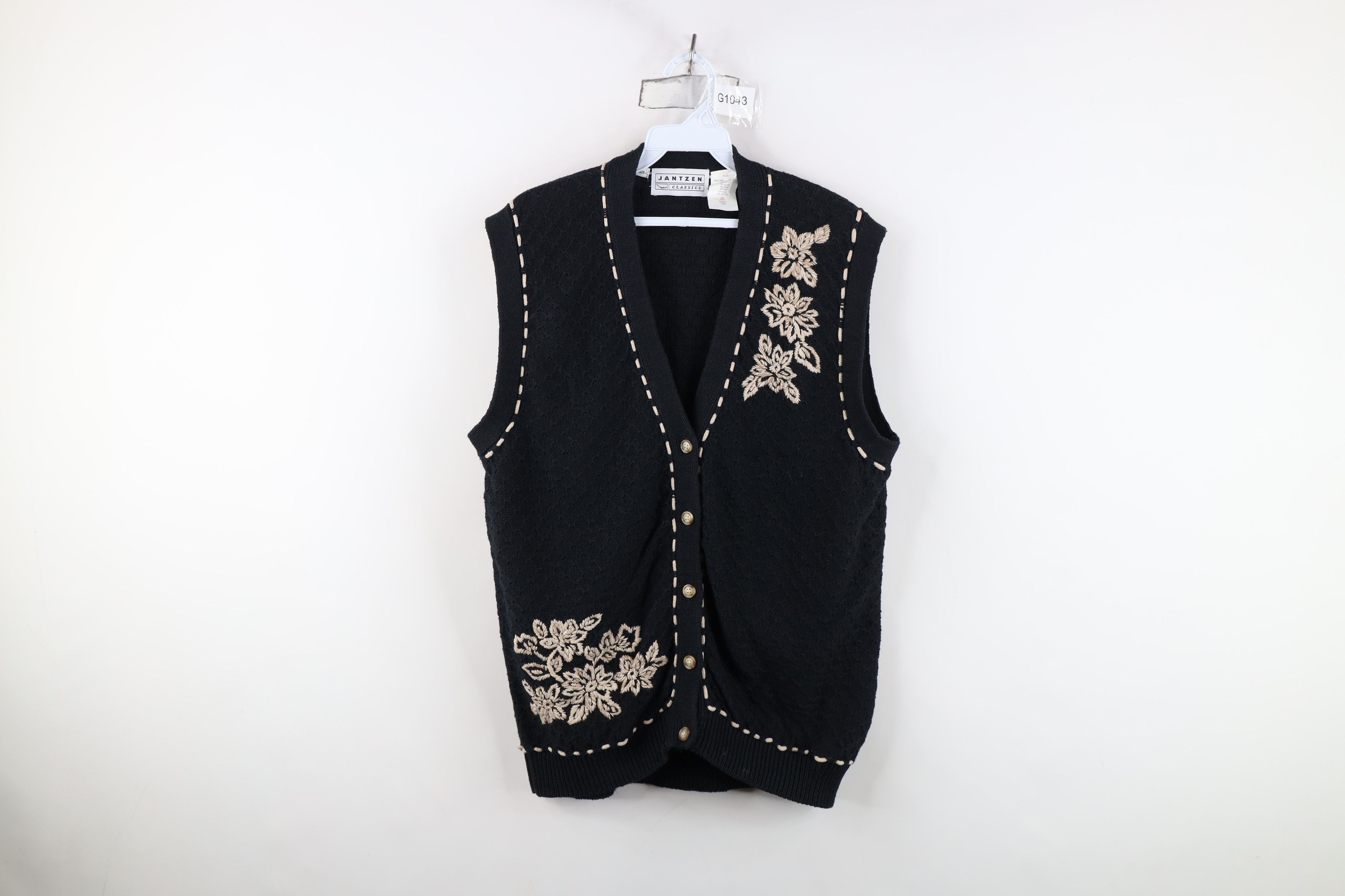 Vintage Vintage 90s Streetwear Hand Embroidered Flower Sweater Vest Size L / US 10 / IT 46 - 1 Thumbnail