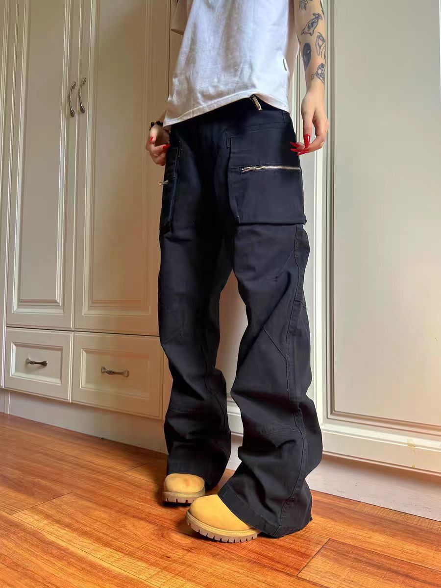 Jean Black Zipper Pocket Workwear Casual Pants Size US 34 / EU 50 - 3 Thumbnail