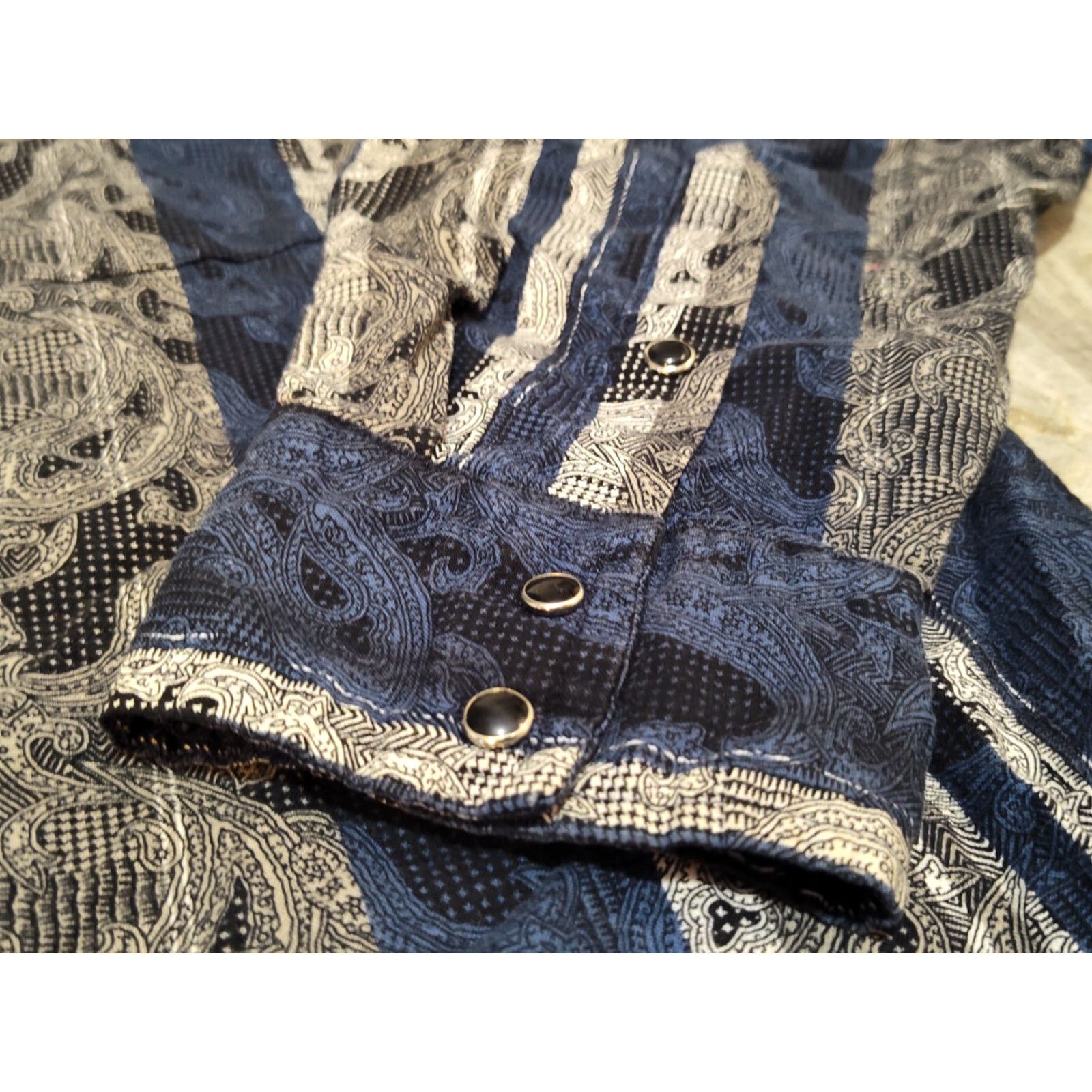 Roper VINTAGE Roper Shirt Western Button-Down 2XL Navy Paisley Men’s Long Sleeve Cotton Blue Functional USA Cowboys Mens Size US XXL / EU 58 / 5 - 7 Thumbnail