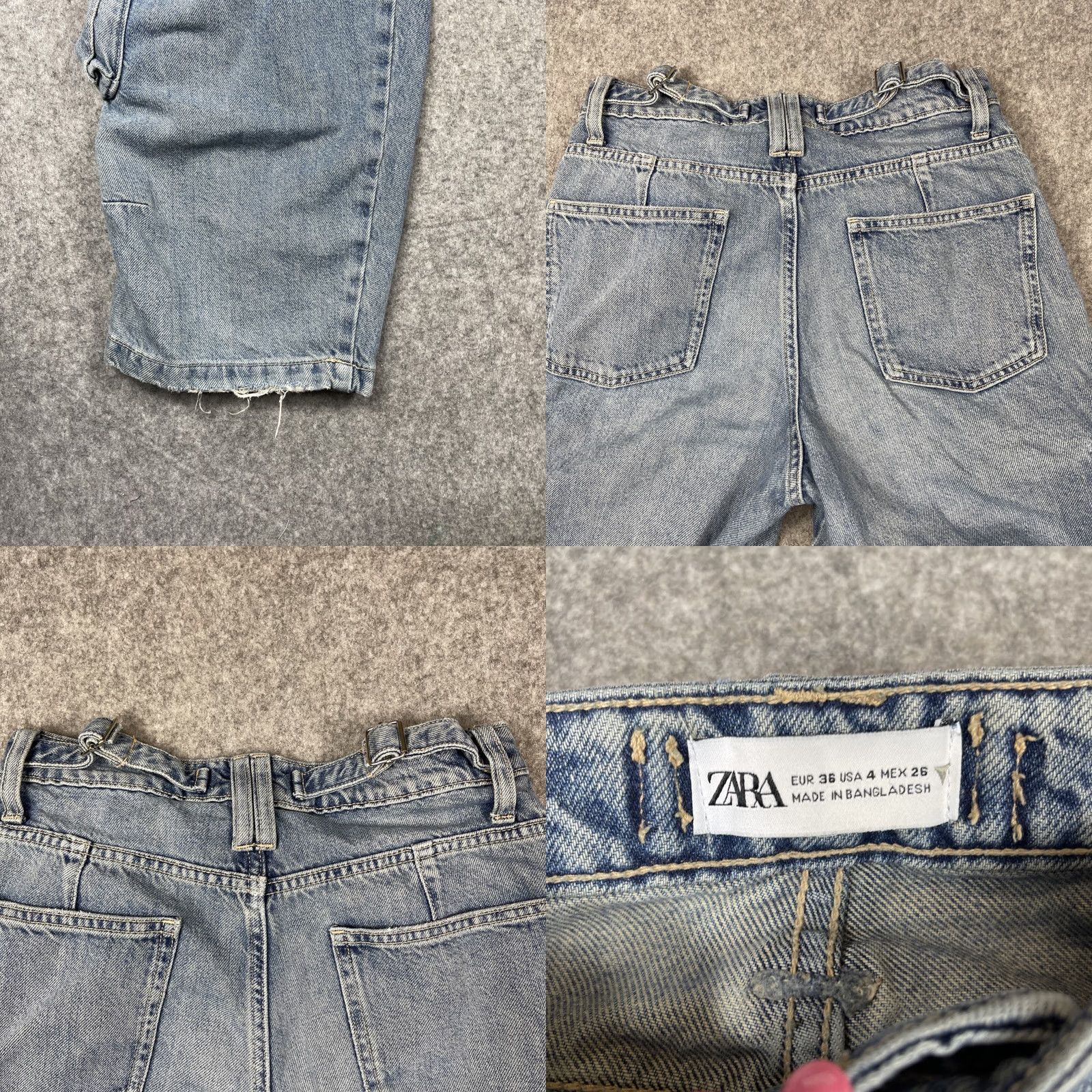Zara Zara Wide Leg Baggy Cargo Jeans Womens 4 Blue Denim Barrel Buckle Grunge Y2K Size 27" / US 4 / IT 40 - 8 Thumbnail