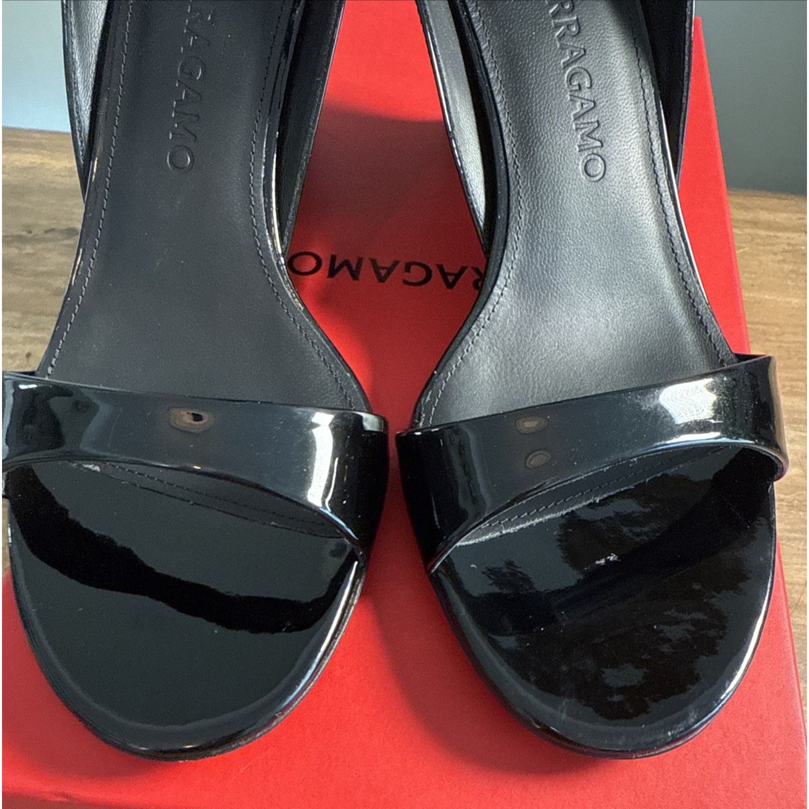 Salvatore Ferragamo Ferragamo Vidette Black Patent Leather Wedge Sandal Women 9C Size US 9 / IT 39 - 7 Thumbnail