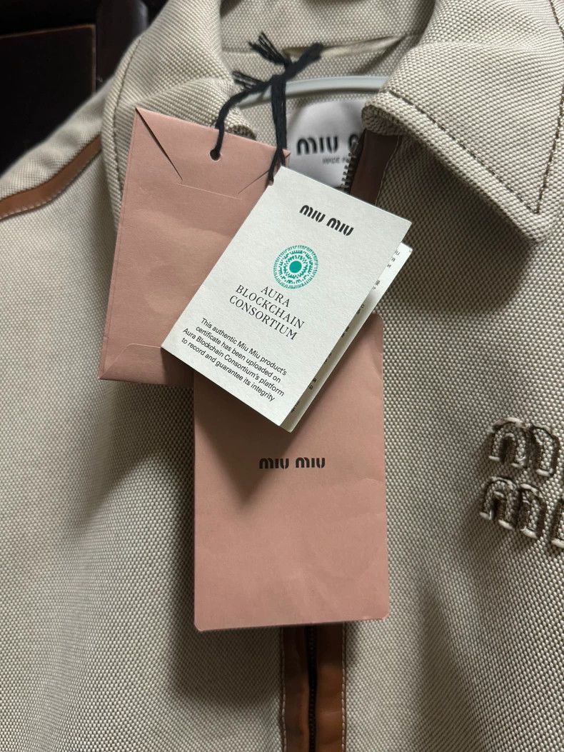 Miu Miu Miu Miu 24 SS Show Beige Canvas Parquet Work Jacket Size US XXS / EU 40 - 4 Thumbnail