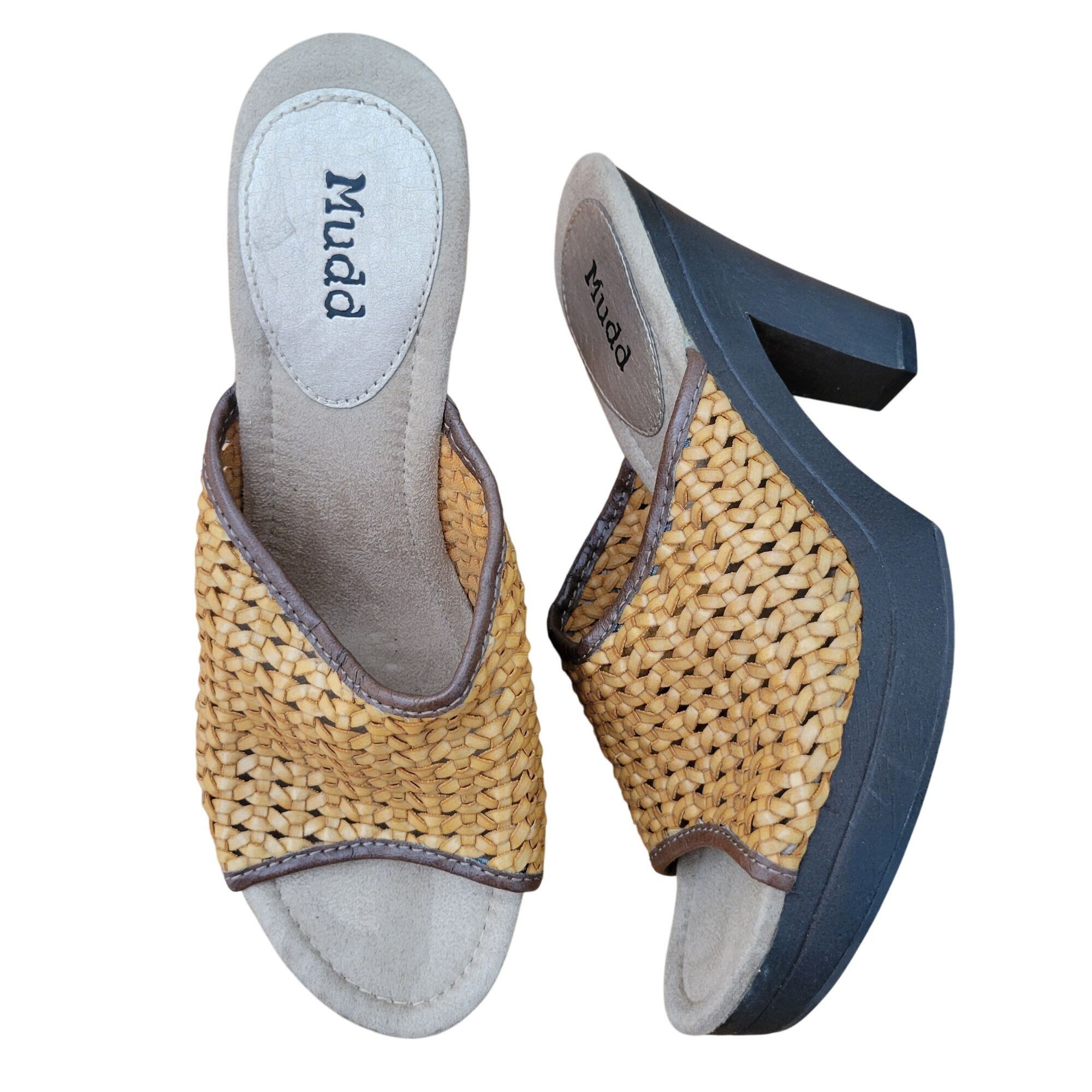 Other Mudd 9 Sandals Open Toe Mustard Yellow Basket Weave Heels Pl Size US 9 / IT 39 - 2 Thumbnail