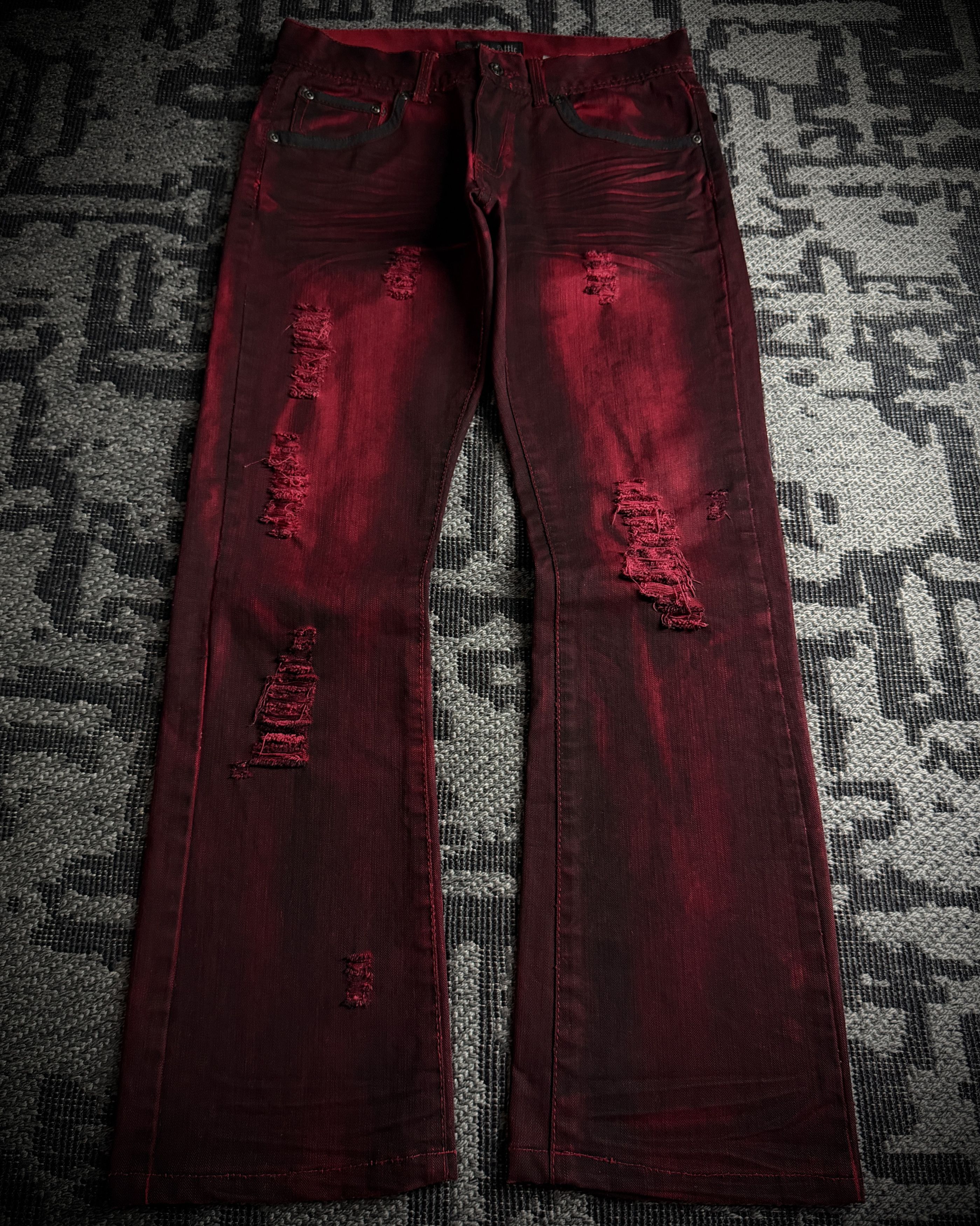 In The Attic In The Attic Faded Red Distressed Bootcut Denim Size US 31 - 1 Thumbnail