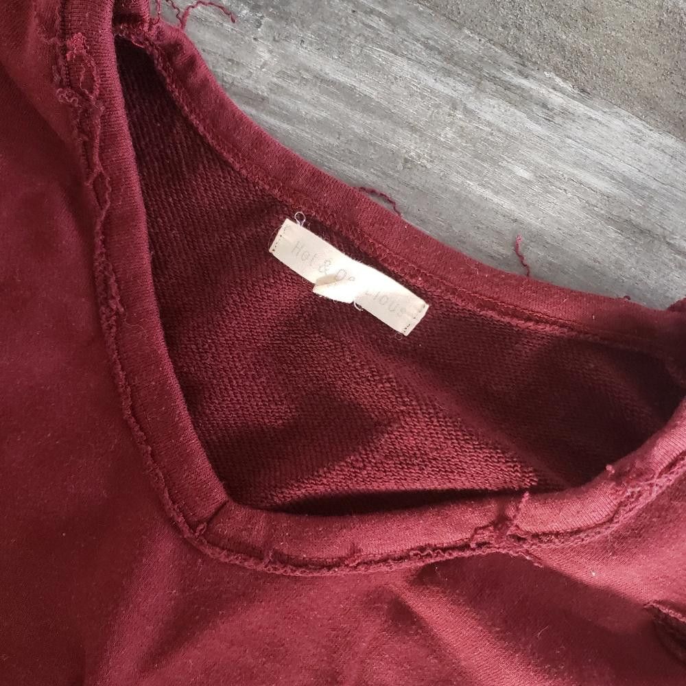 Designer Burgundy Distressed Hot&Delicious Vneck Long Sleeve Size L / US 10 / IT 46 - 3 Thumbnail