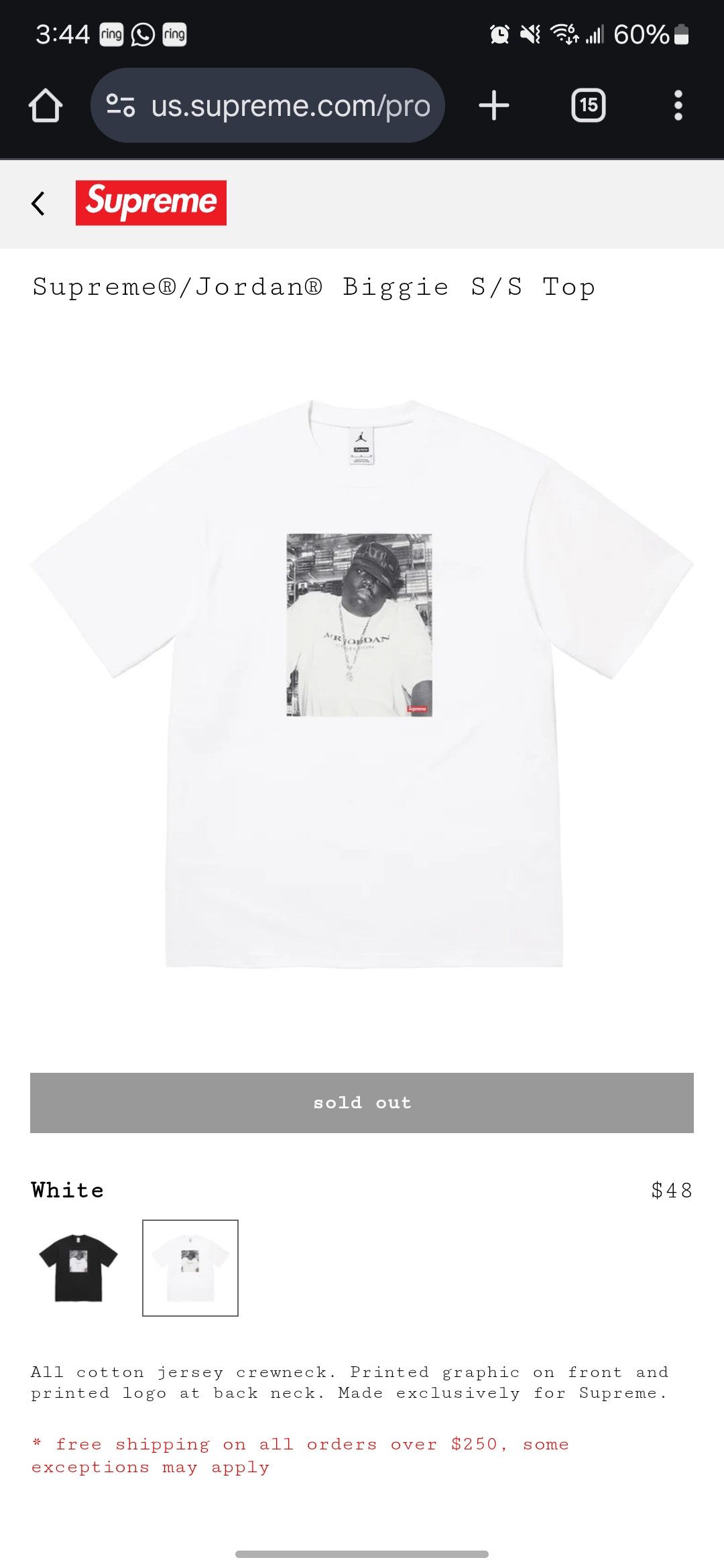 Jordan Brand × Supreme Supreme / Jordan Biggie S/S Top Size US L / EU 52-54 / 3 - 5 Thumbnail