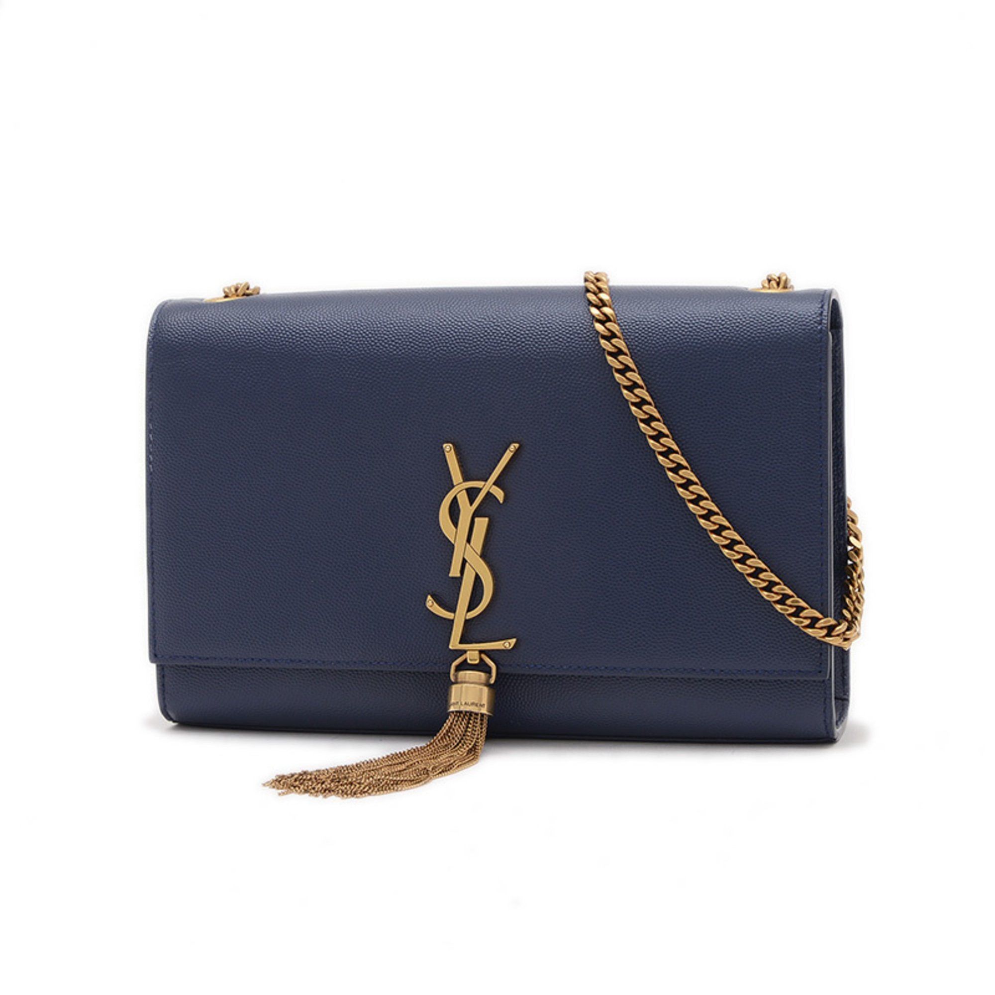 YVES Saint Laurent Kate Tassel Medium Chain Shoulder Bag Leather Navy 354119 in Blue, Women's
