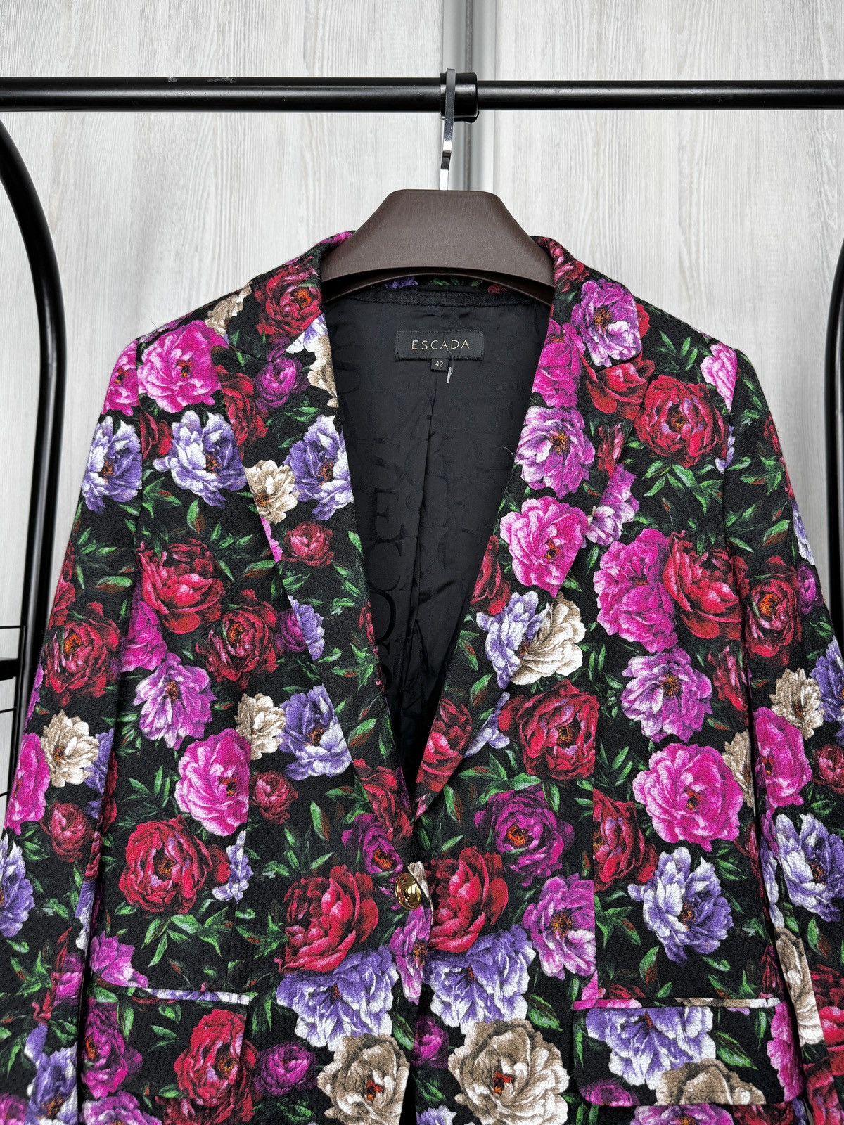 Escada Escada Dinavia Floral-print Hammered Cotton Viscose Jacket Size L / US 10 / IT 46 - 3 Thumbnail