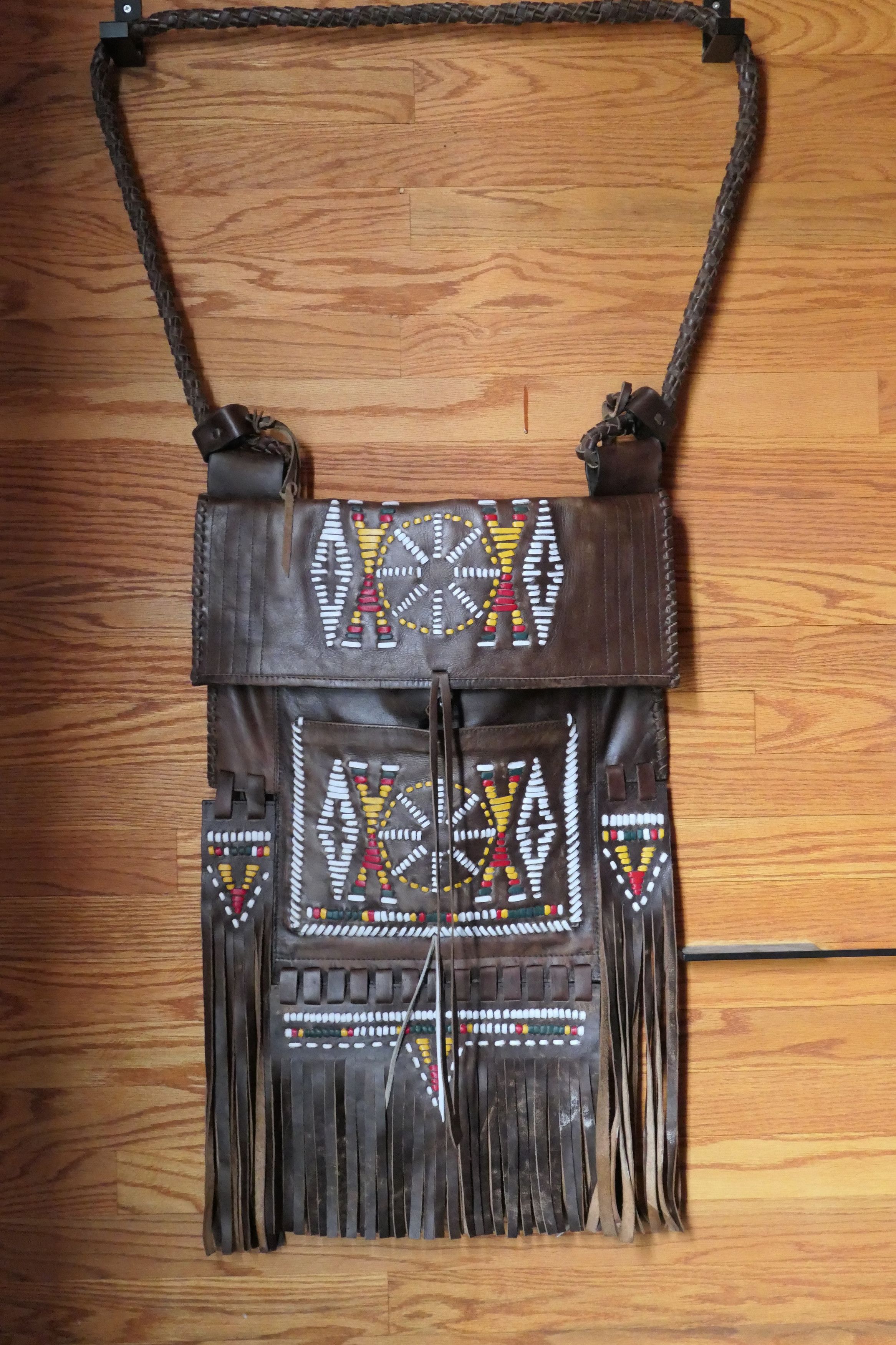 Other 🔥Handmade Tribal Beaded Leather Fringe Bag Size ONE SIZE - 4 Thumbnail