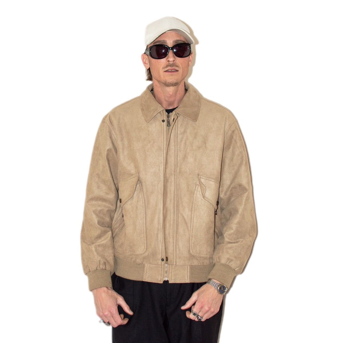 Designer × Vintage 90s Vintage beige brown faux Leather Bomber Jacket Size US M / EU 48-50 / 2 - 1 Thumbnail