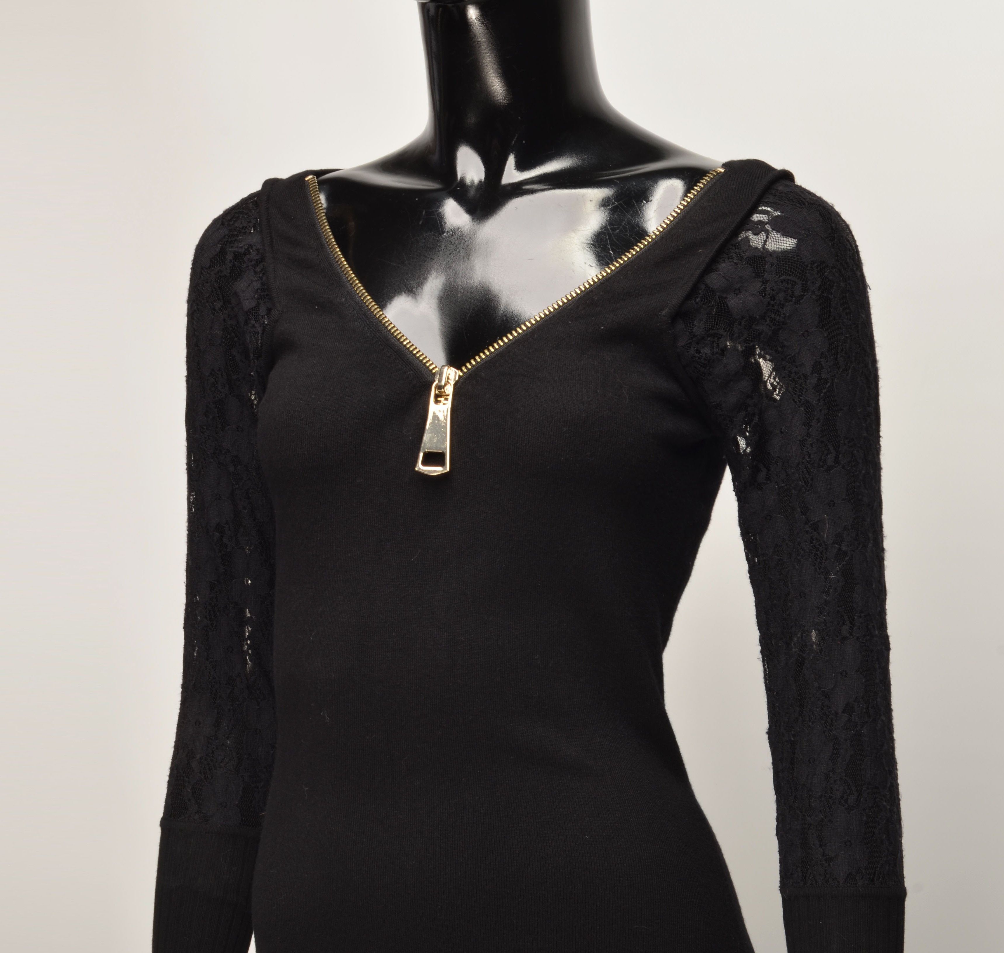 Morgan De Toi Morgan de Toi Y2K Glam Lace Sleeves Mini Black Dress Size XS / US 0-2 / IT 36-38 - 2 Thumbnail
