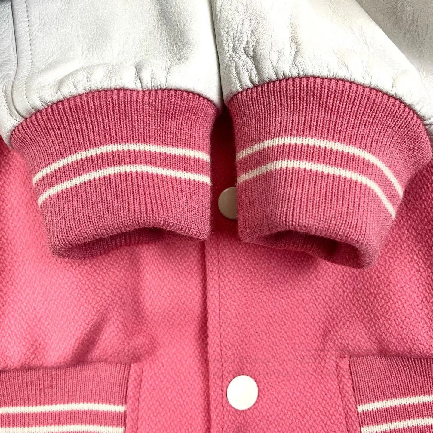 Celine Celine Pink White Leather Baseball Jacket. Size XL / US 12-14 / IT 48-50 - 5 Thumbnail