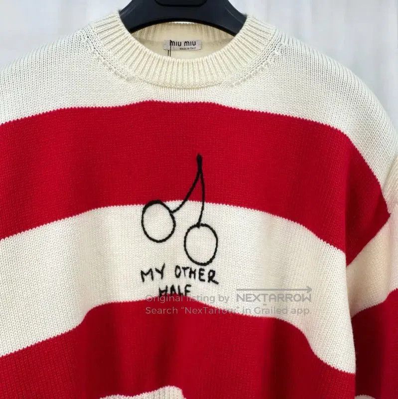 Miu Miu Miu Miu Red and White Striped Cropped Sweater . Size M / US 6-8 / IT 42-44 - 3 Thumbnail
