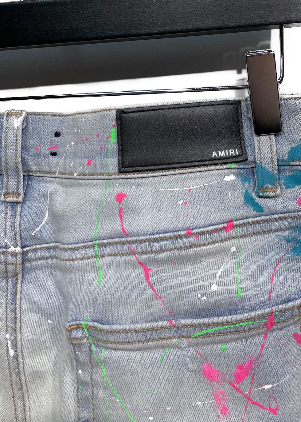 Amiri Amiri Light Blue Multicolour Paint Splattered Jeans Size US 33 - 4 Thumbnail