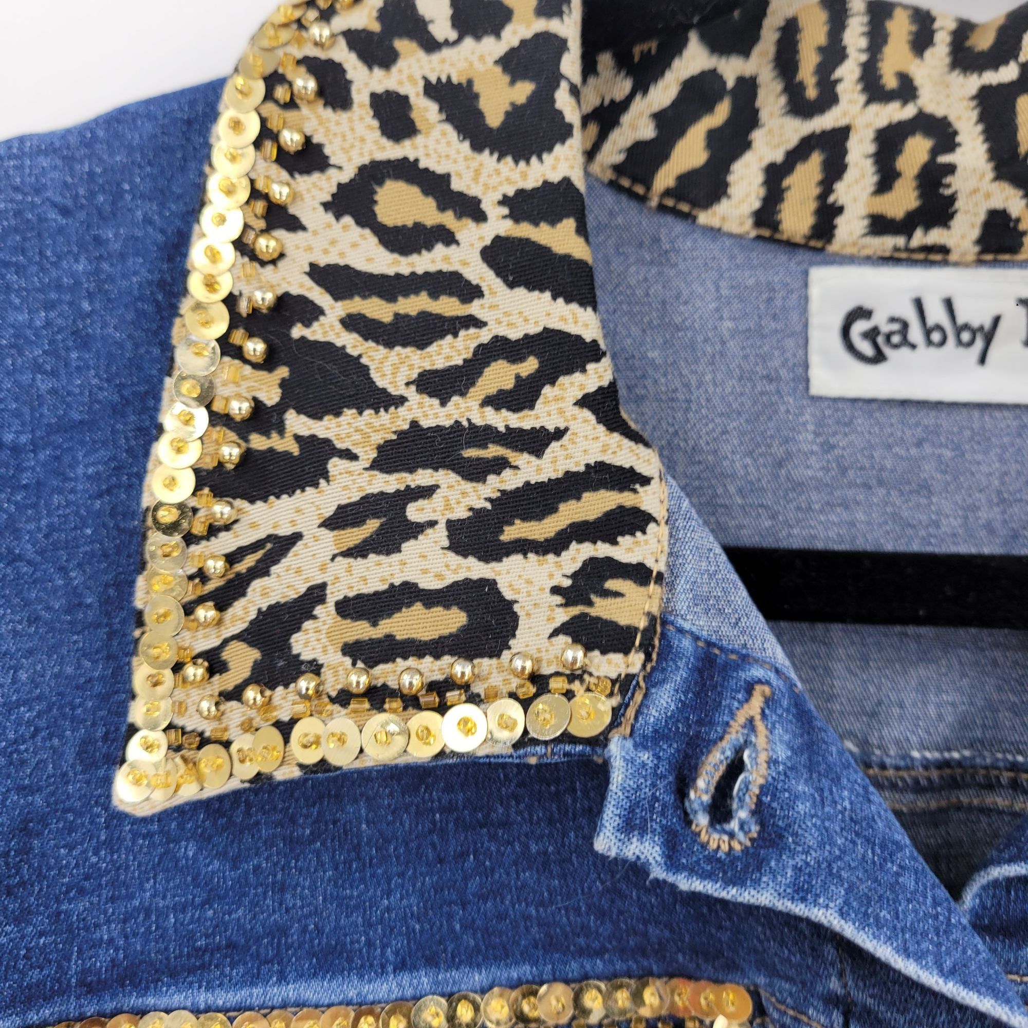 Vintage Vintage Mob Wife Denim Trucker Jacket M Leopard Gold Beaded Size M / US 6-8 / IT 42-44 - 5 Thumbnail