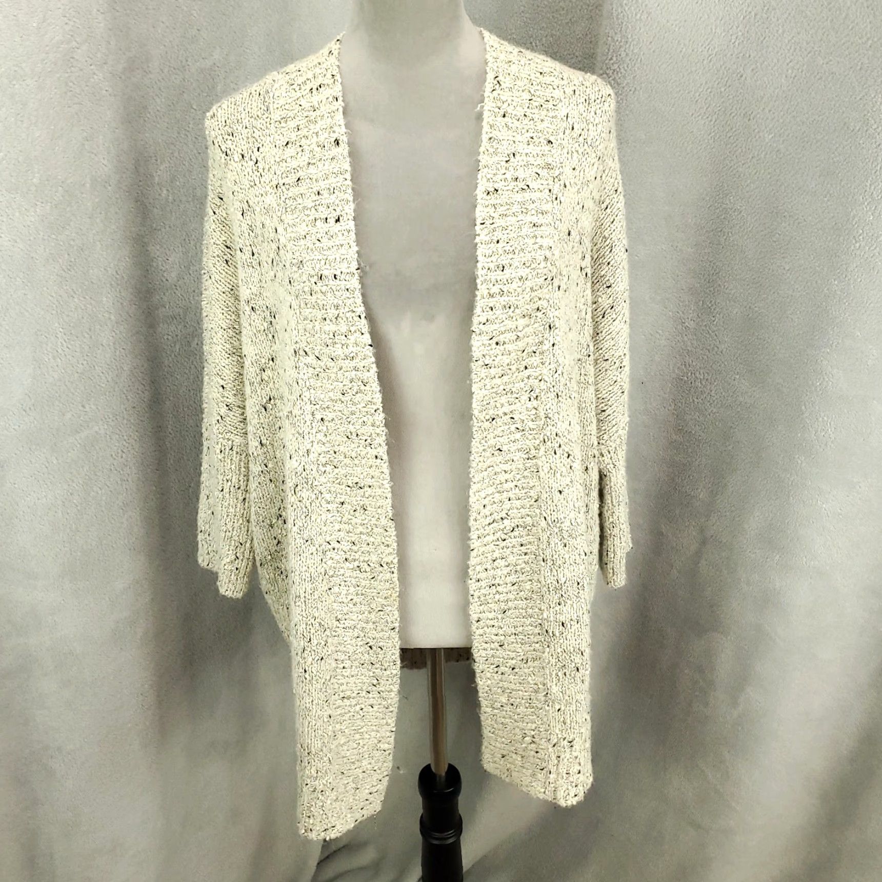 Vintage Chicos Cardigan Womens Medium Ivory Black Speckled Open Front Long Sleeve Cardigan Pockets Casual Womens M Ivory Black Wide Open Front Knit Size M / US 6-8 / IT 42-44 - 2 Thumbnail