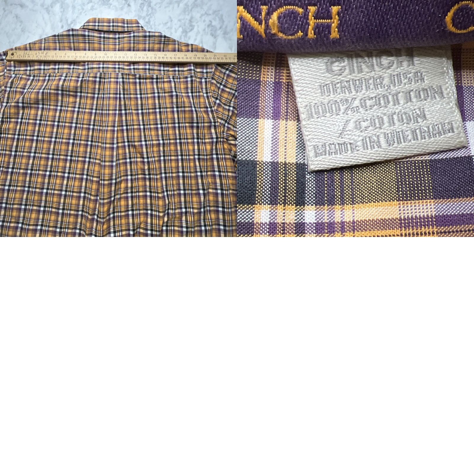 Vintage CINCH Button-Down Shirt Men’s Large Plaid Short Sleeve Cotton Yellow Purple Size US L / EU 52-54 / 3 - 8 Thumbnail