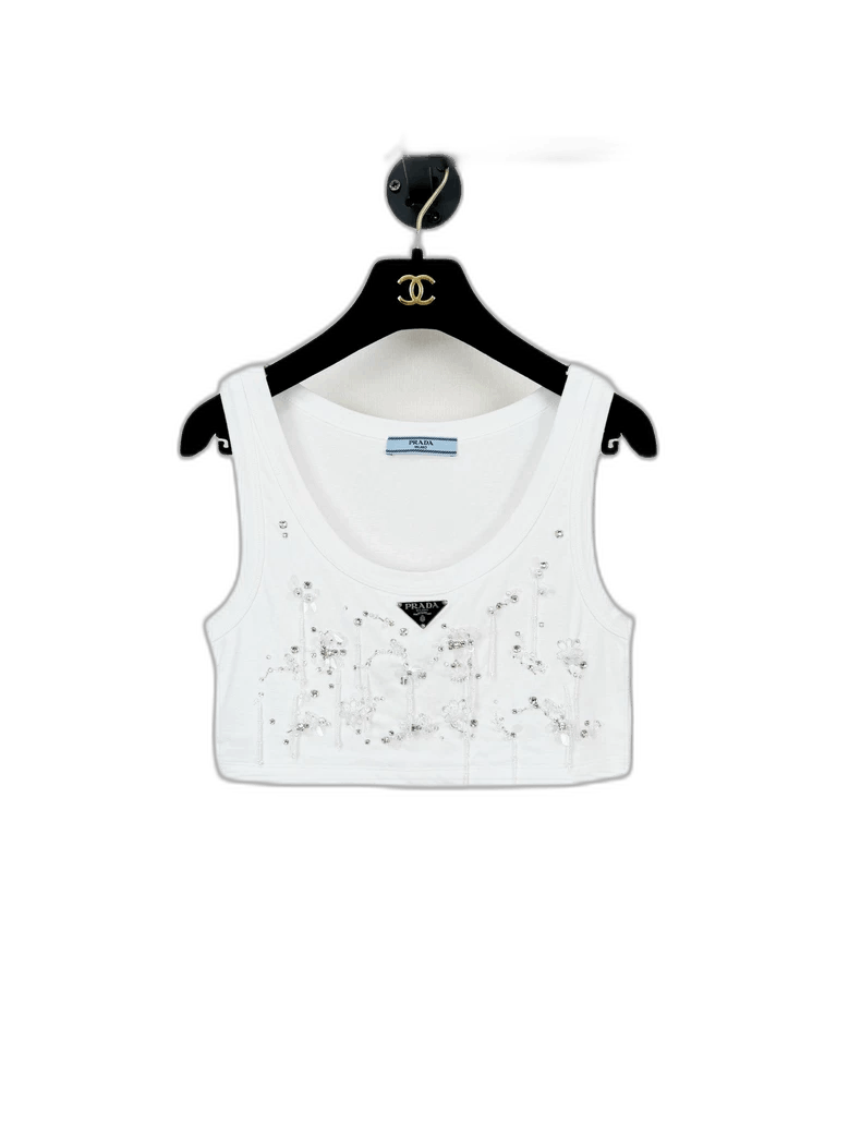 Prada White Prada Beaded Tank Top with Crystals Size S / US 4 / IT 40 - 1 Thumbnail