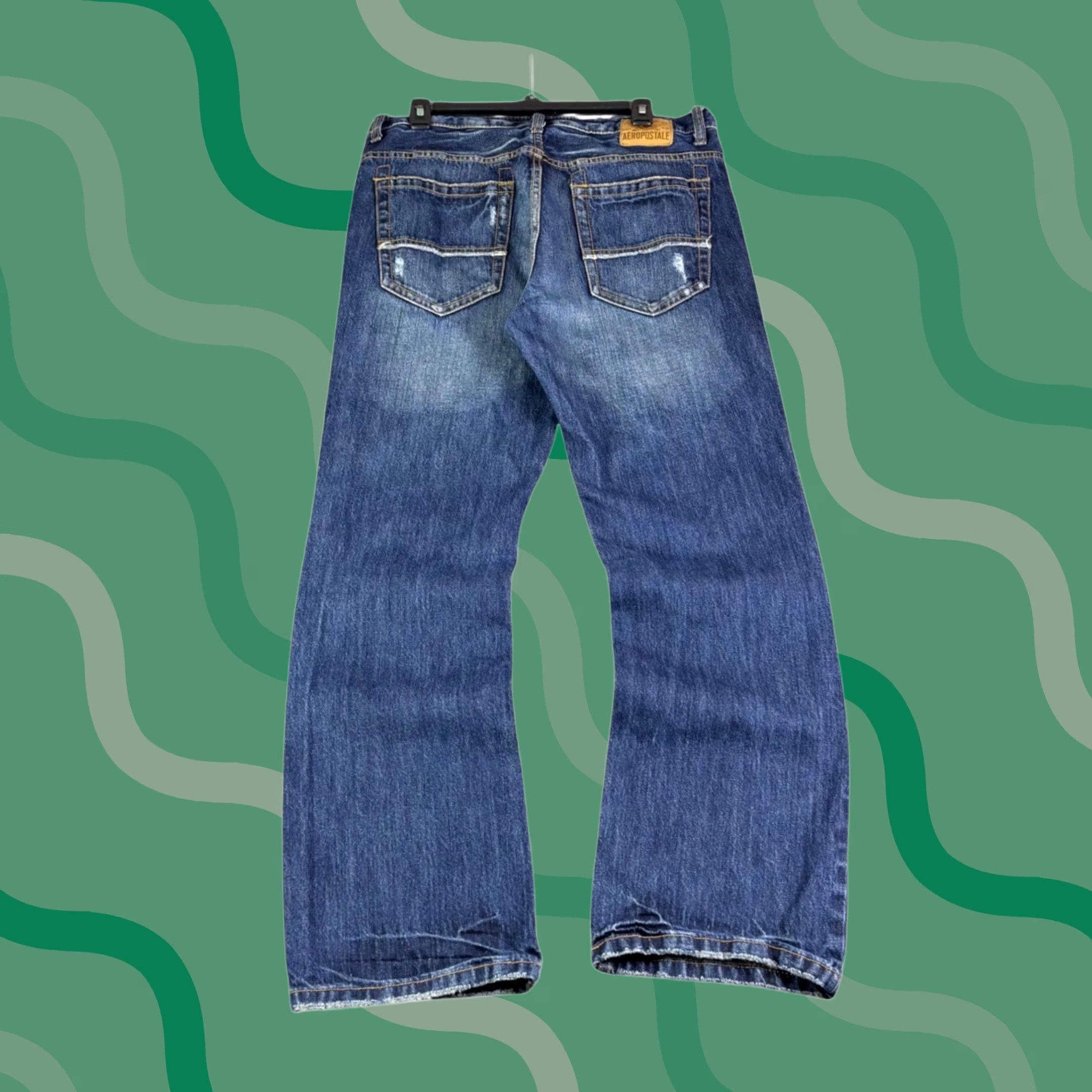 Aeropostale Aeropostale Jeans Driggs Slim Bootcut Mens 34x32 Blue Distressed Medium Wash Size US 34 / EU 50 - 1 Thumbnail