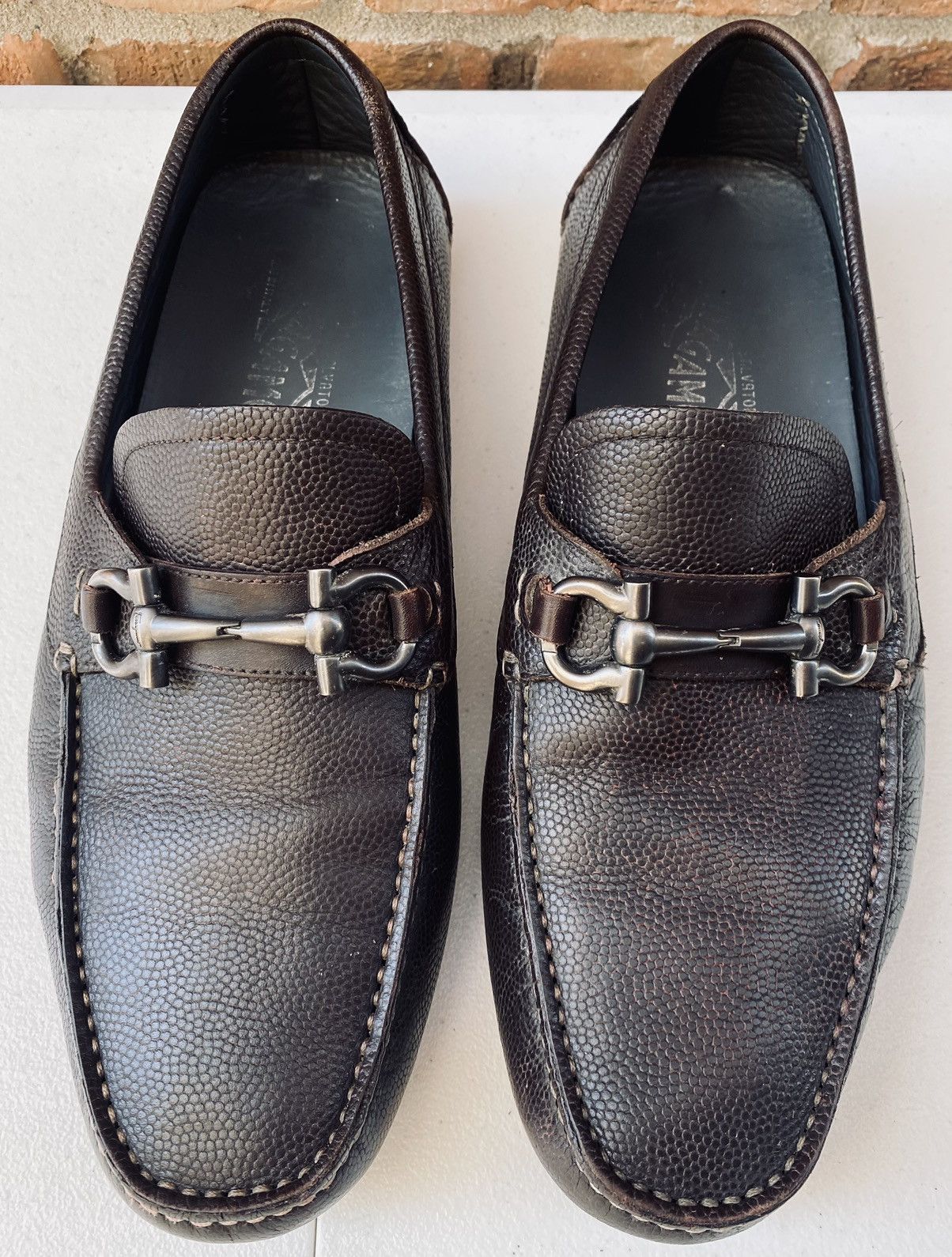 Salvatore Ferragamo SF 🇮🇹 brown leather parigi double gancio bit driver 8.5 EEE Size US 8.5 / EU 41-42 - 13 Thumbnail